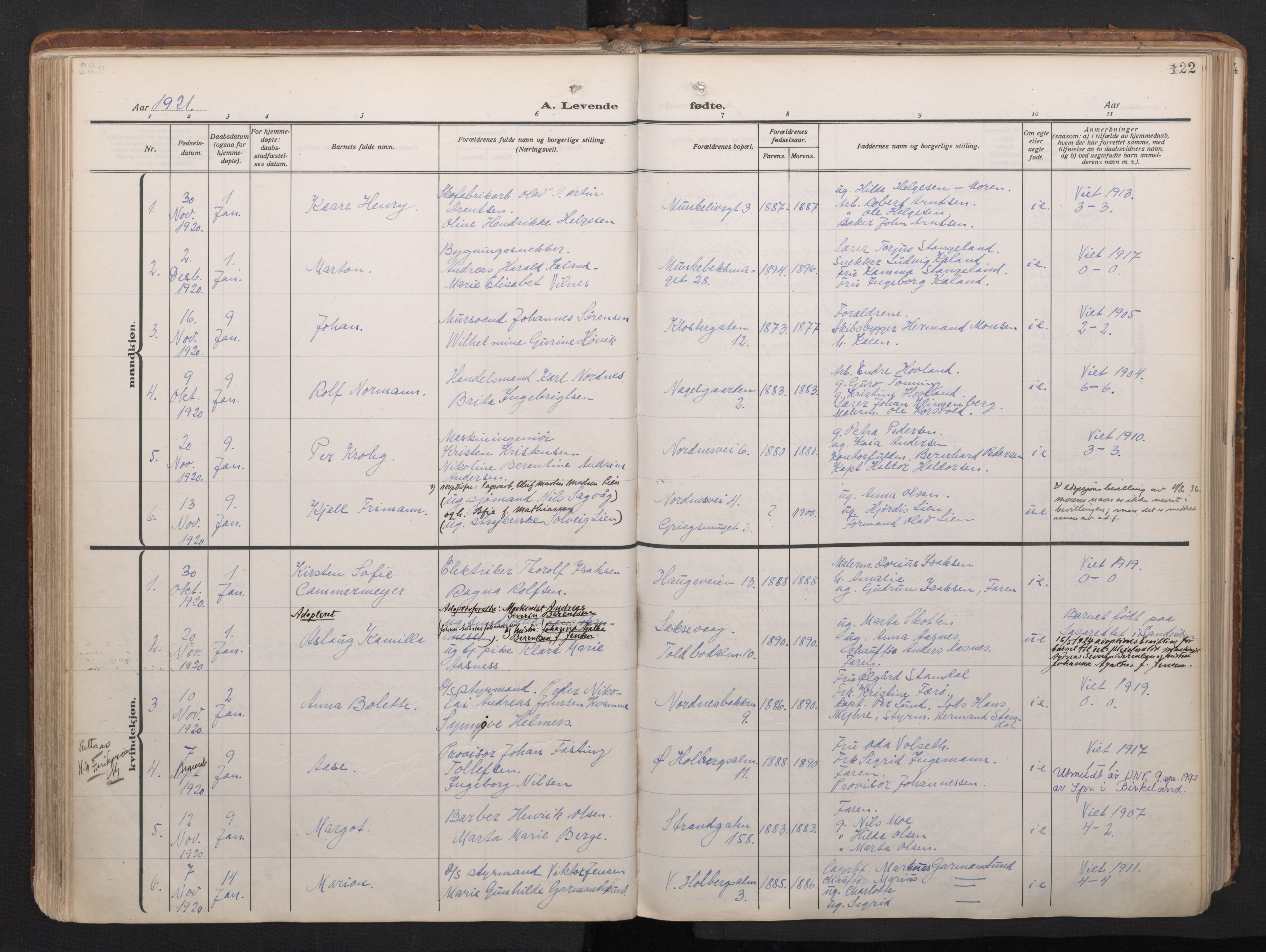 Nykirken Sokneprestembete, SAB/A-77101/H/Haa/L0020: Parish register (official) no. B 8, 1916-1933, p. 121b-122a