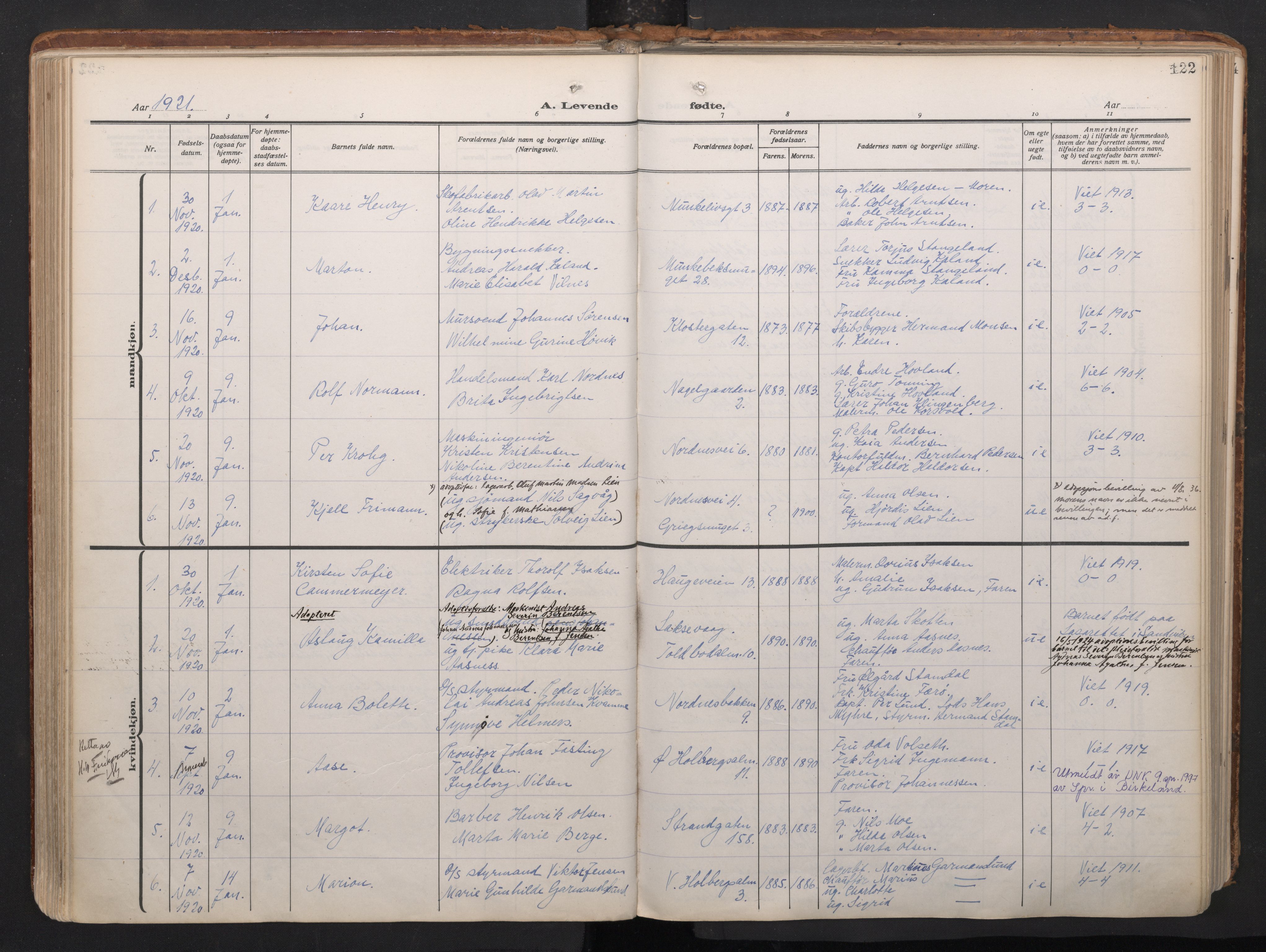 Nykirken Sokneprestembete, AV/SAB-A-77101/H/Haa/L0020: Parish register (official) no. B 8, 1916-1933, p. 121b-122a