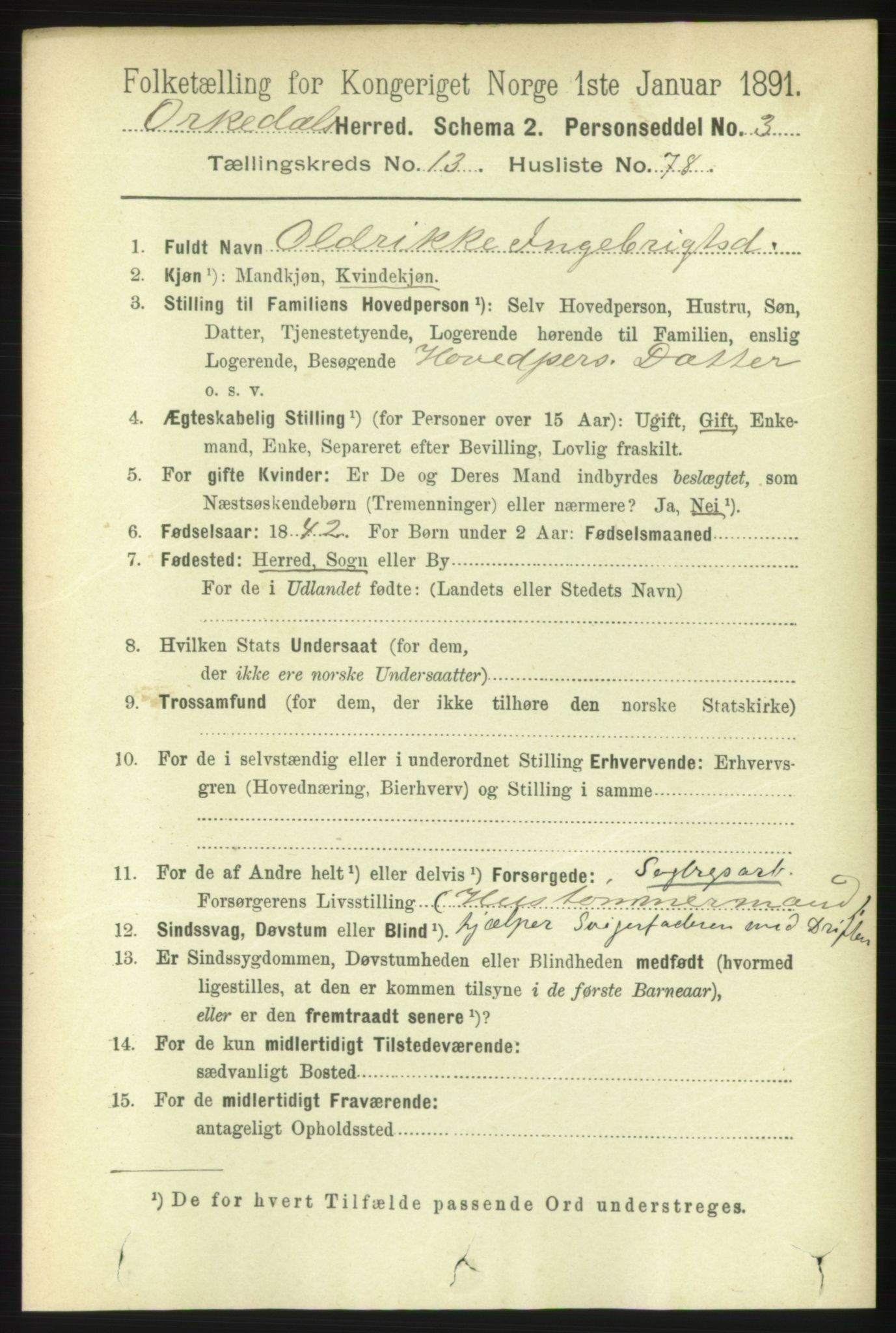 RA, 1891 census for 1638 Orkdal, 1891, p. 6486