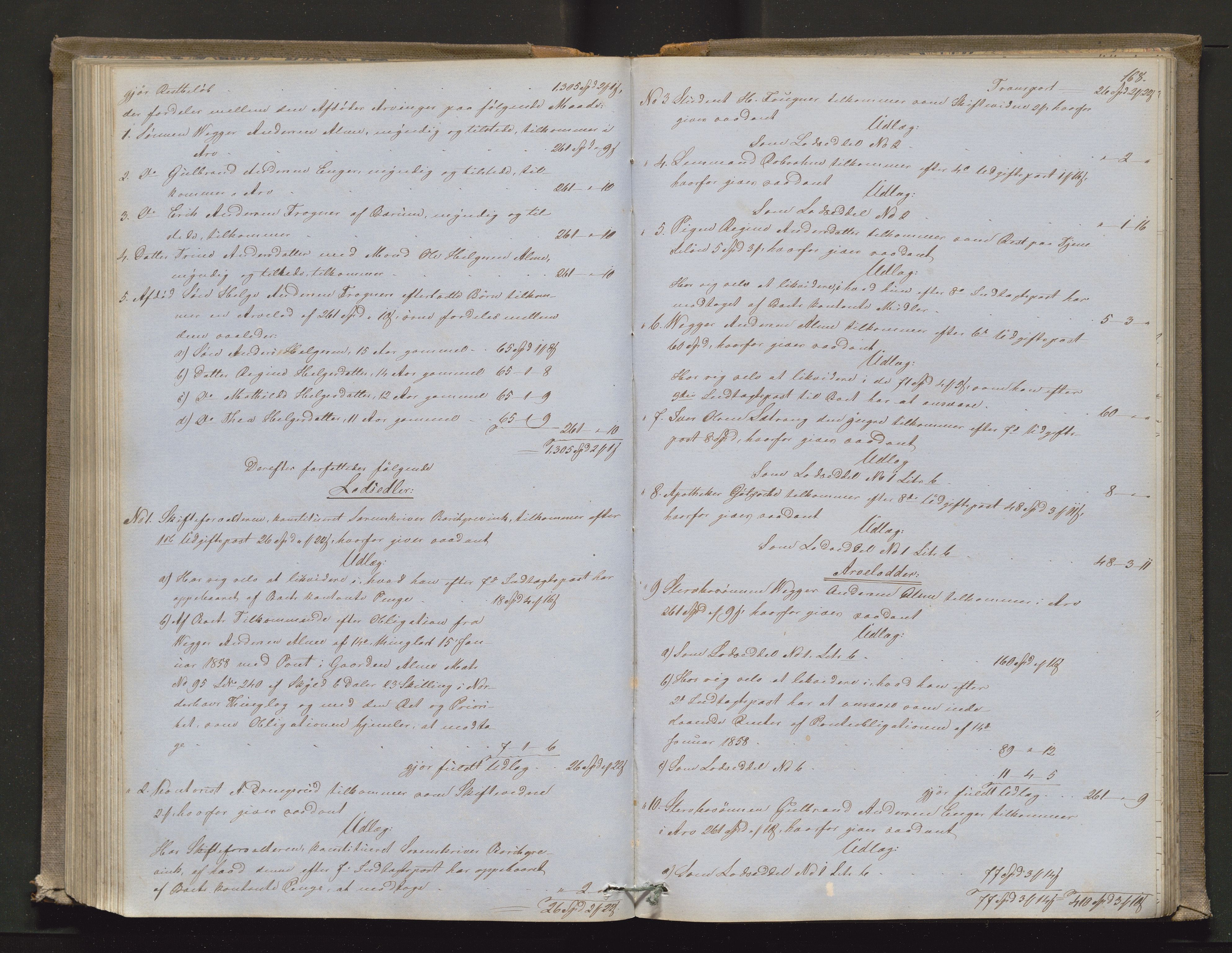 Ringerike sorenskriveri, AV/SAKO-A-105/H/Hb/Hbd/Hbda/L0004: Skifteutlodningsprotokoll, 1857-1862, p. 167b-168a
