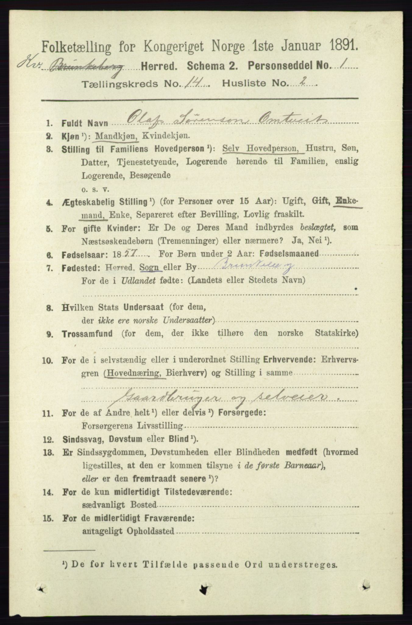 RA, 1891 census for 0829 Kviteseid, 1891, p. 3354