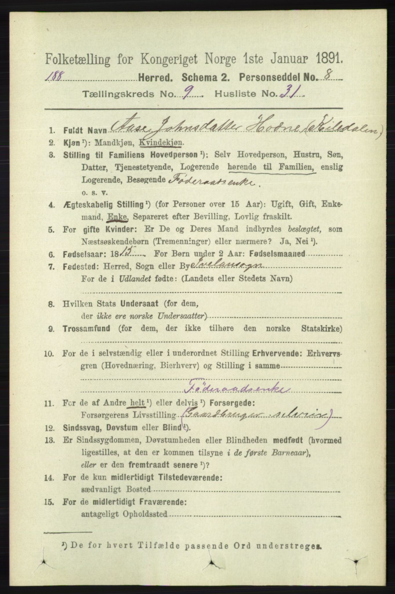 RA, 1891 census for 1016 Øvrebø og Hægeland, 1891, p. 1944