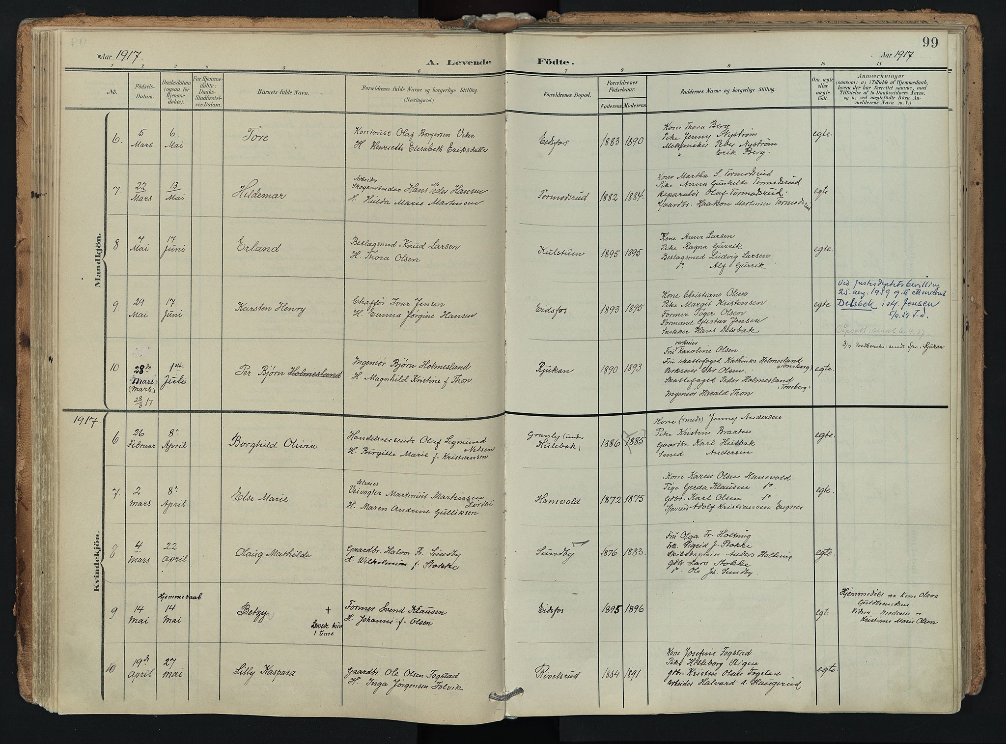 Hof kirkebøker, AV/SAKO-A-64/F/Fa/L0008: Parish register (official) no. I 8, 1902-1921, p. 99