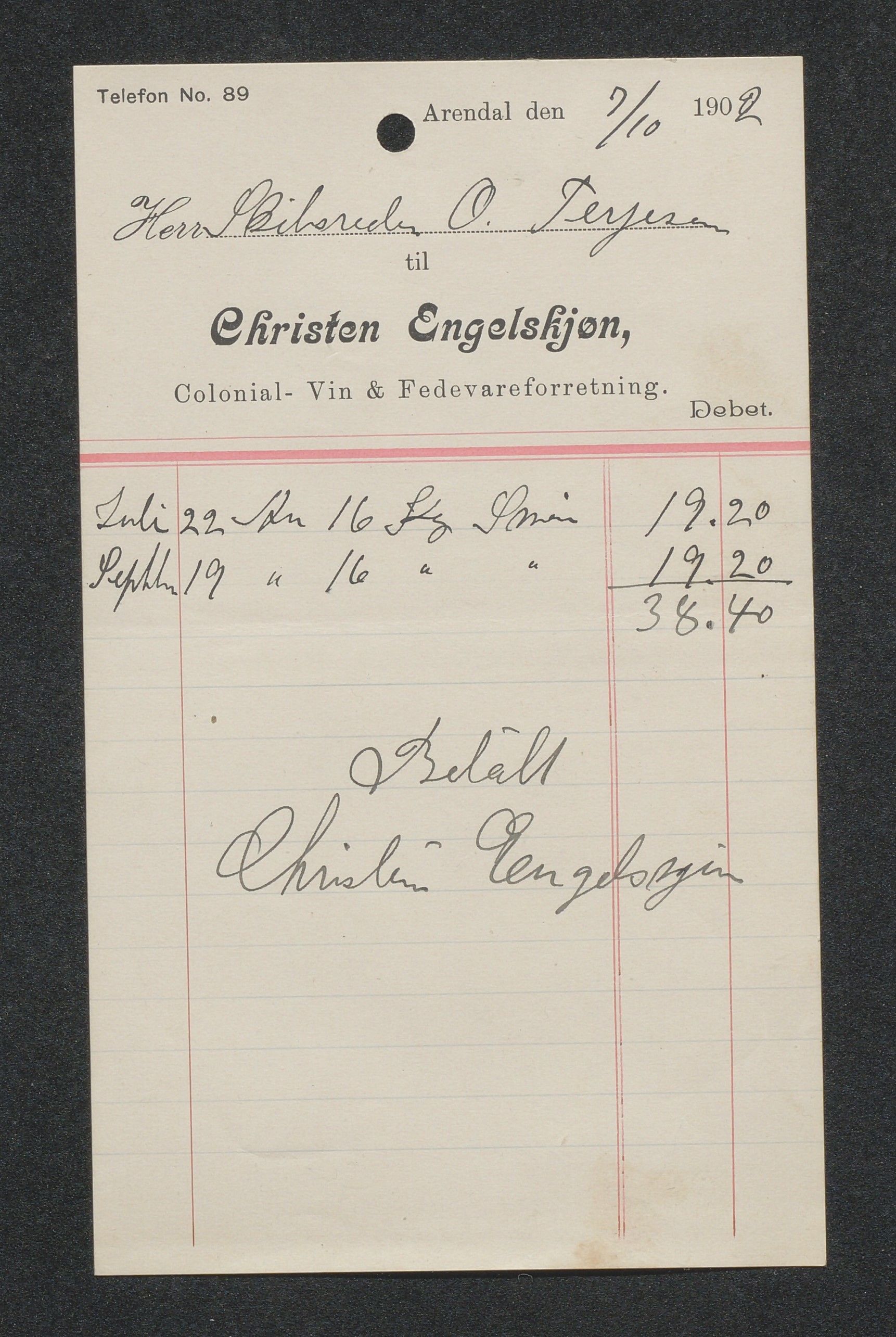 O. Terjesens rederi, AAKS/PA-2525/R/R02/L0002: Regnskapsbilag, 1899-1904