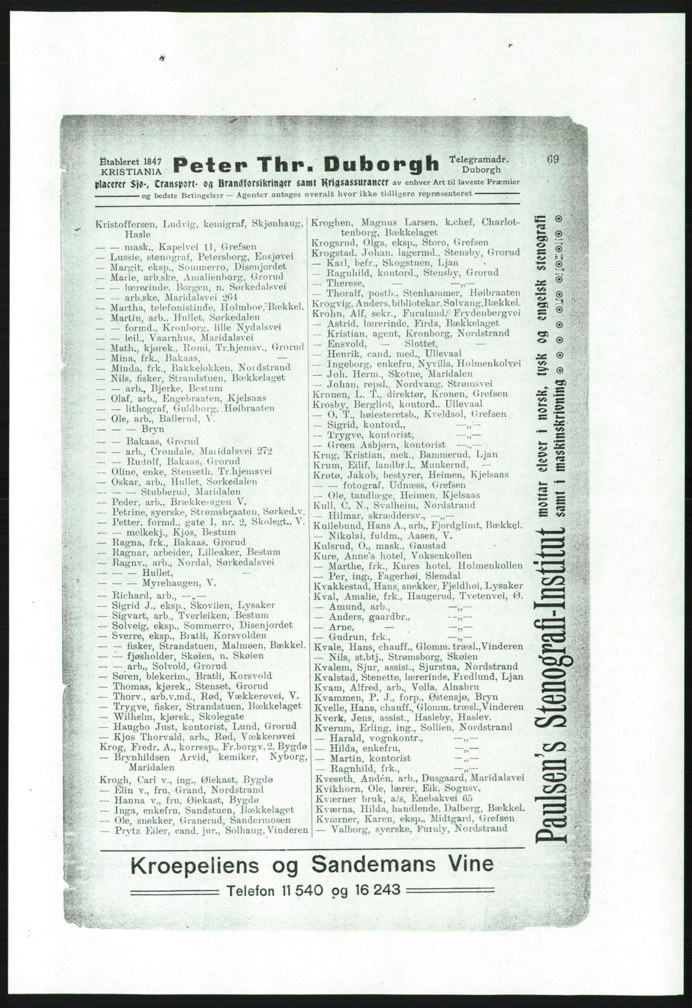 Aker adressebok/adressekalender, PUBL/001/A/001: Akers adressebok, 1916-1917, p. 69