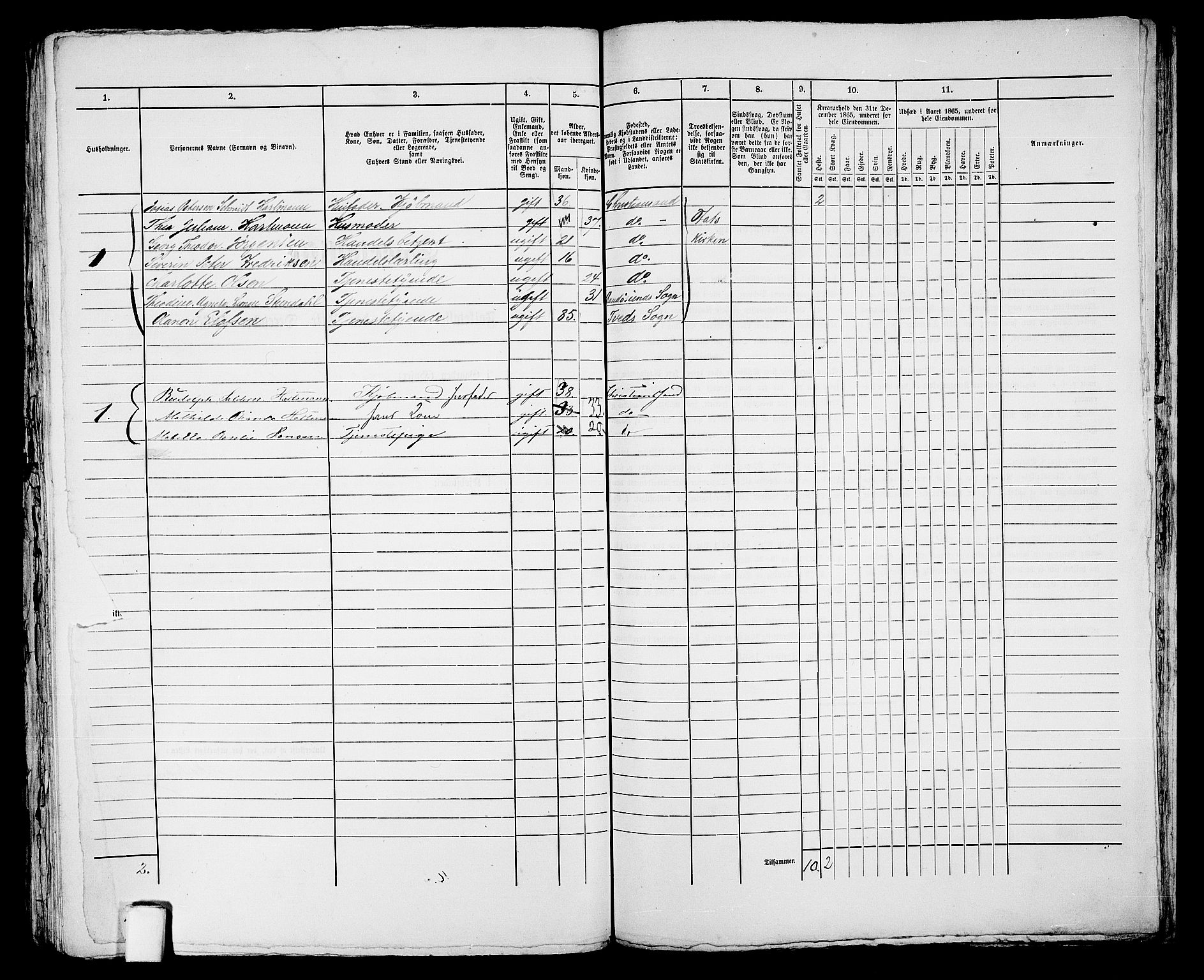 RA, 1865 census for Kristiansand, 1865, p. 1504