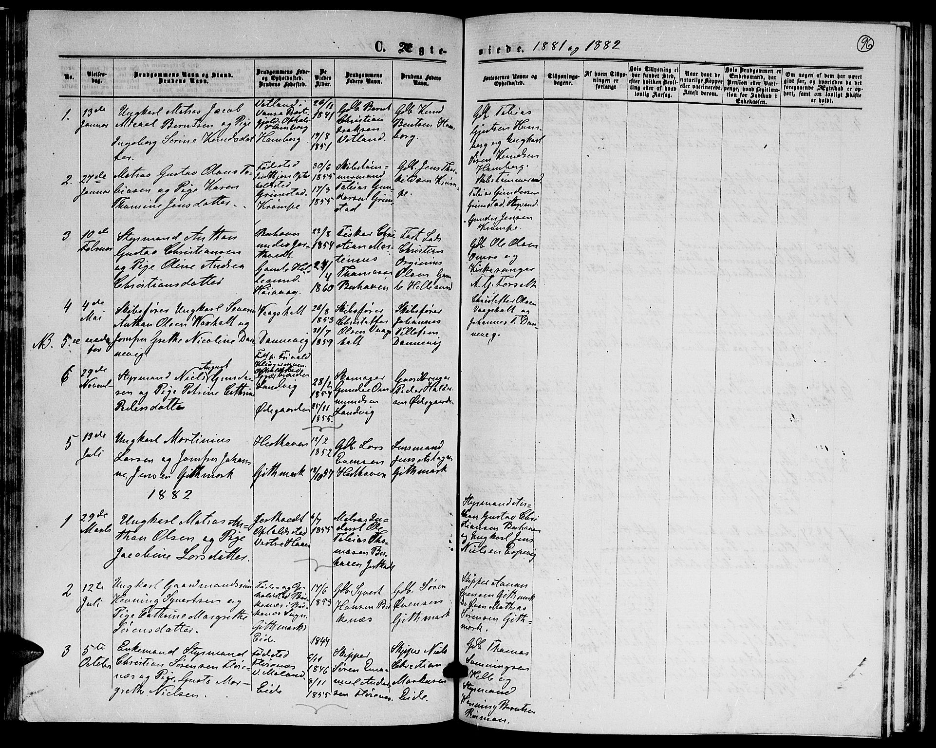 Hommedal sokneprestkontor, AV/SAK-1111-0023/F/Fb/Fba/L0003: Parish register (copy) no. B 3, 1863-1884, p. 96