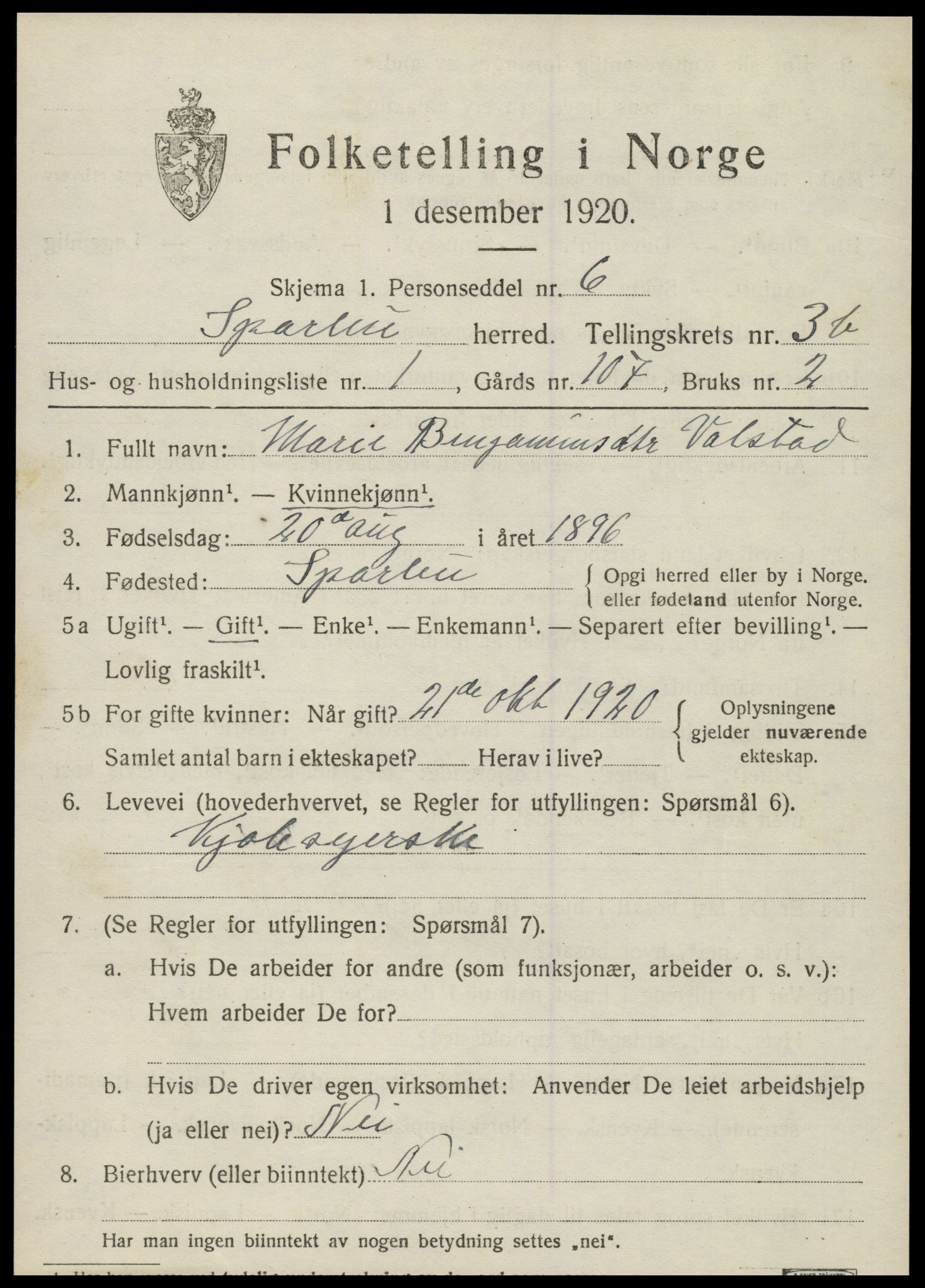 SAT, 1920 census for Sparbu, 1920, p. 4847