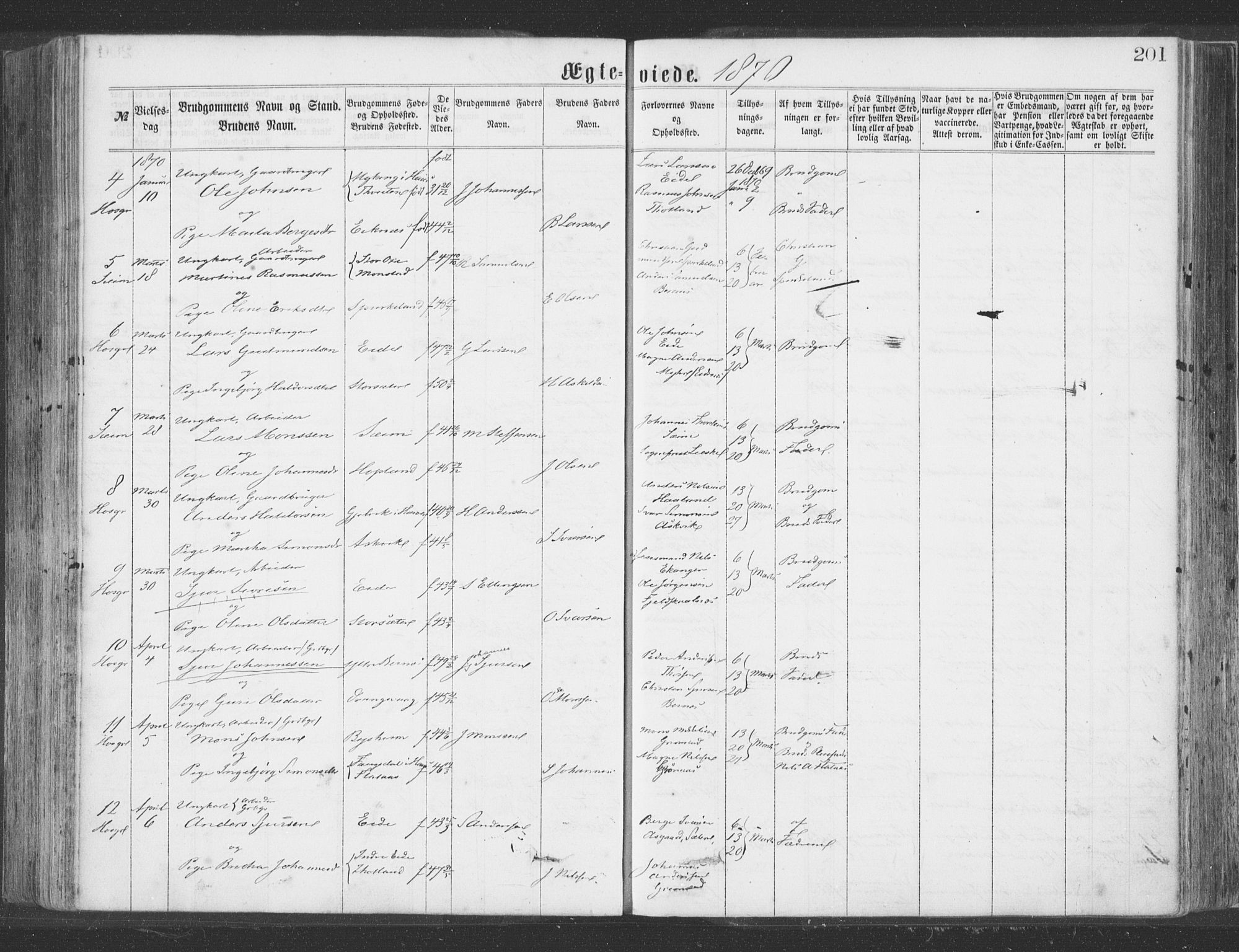 Hosanger sokneprestembete, AV/SAB-A-75801/H/Haa: Parish register (official) no. A 9, 1864-1876, p. 201