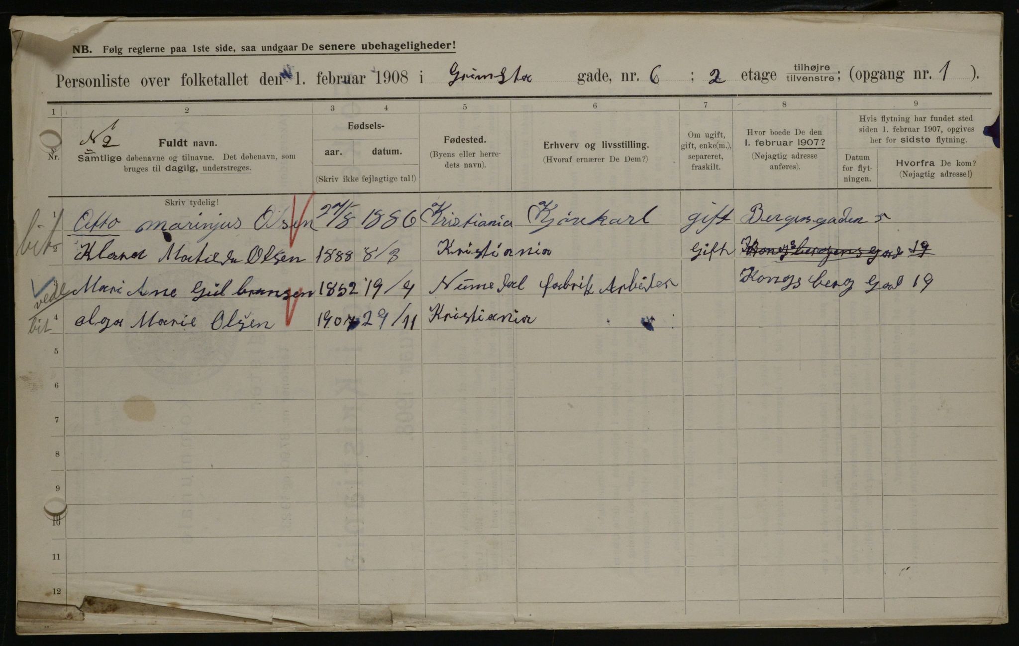 OBA, Municipal Census 1908 for Kristiania, 1908, p. 26960