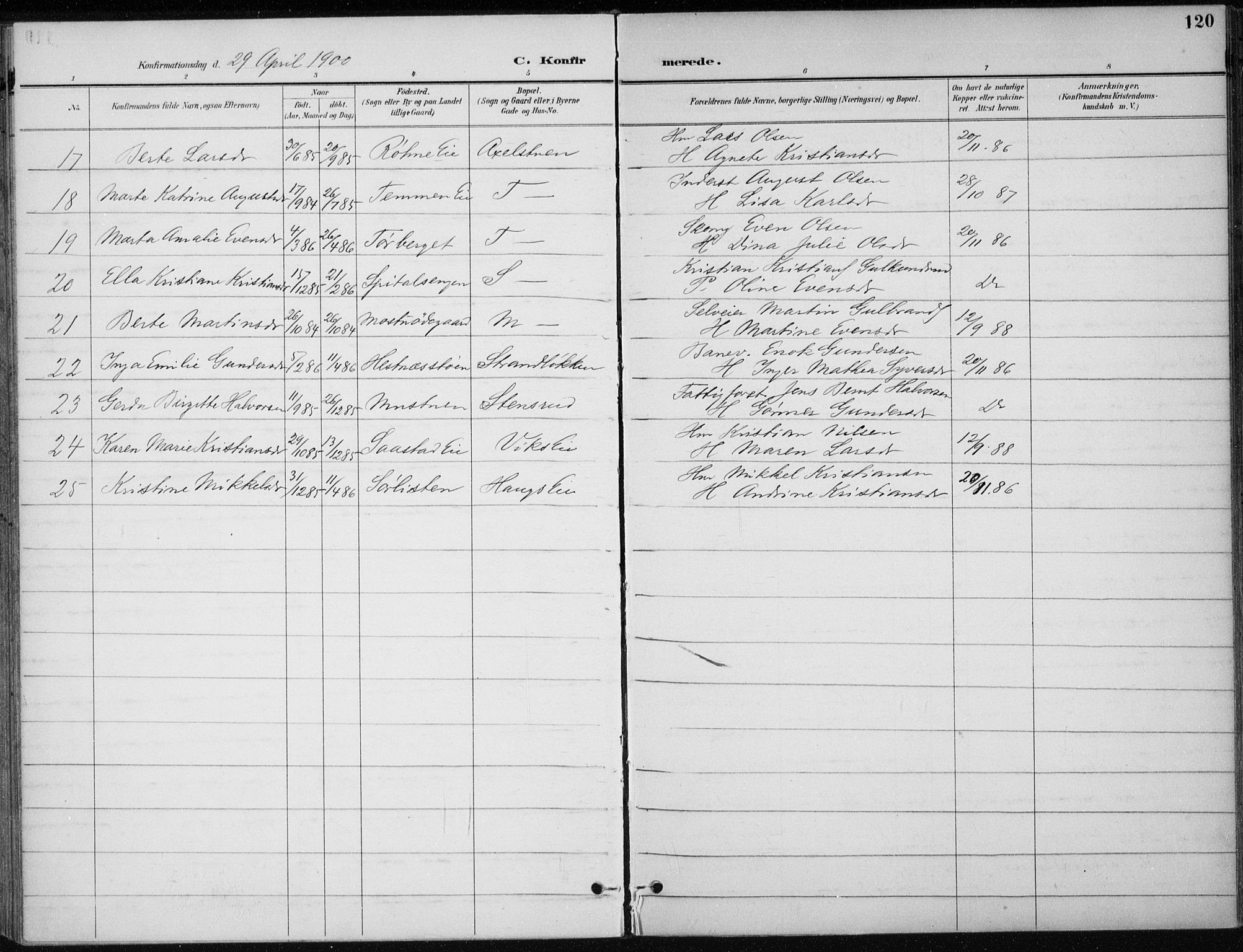 Stange prestekontor, AV/SAH-PREST-002/K/L0023: Parish register (official) no. 23, 1897-1920, p. 120