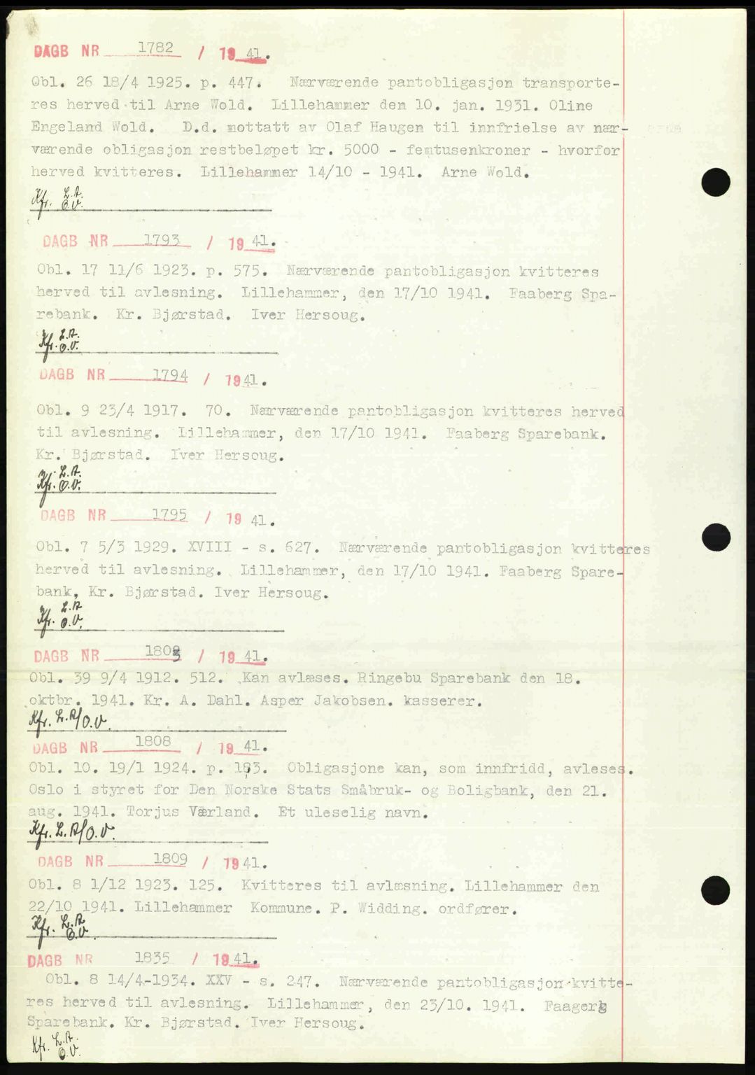 Sør-Gudbrandsdal tingrett, SAH/TING-004/H/Hb/Hbf/L0002: Mortgage book no. C1, 1938-1951, Diary no: : 1782/1941