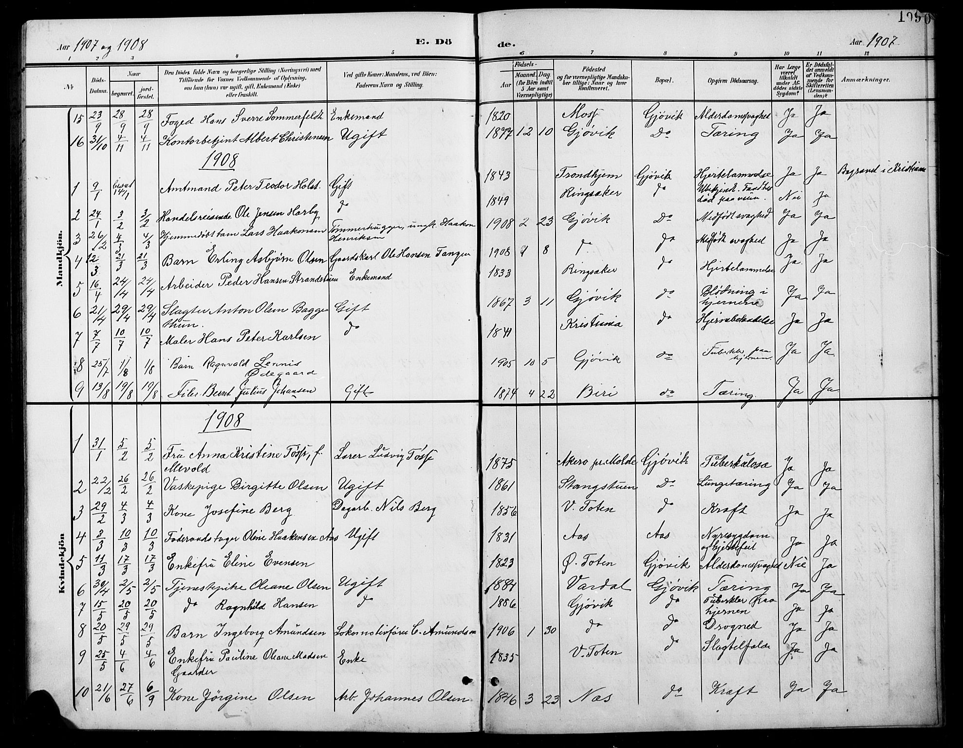 Vardal prestekontor, AV/SAH-PREST-100/H/Ha/Hab/L0012: Parish register (copy) no. 12, 1902-1911, p. 199