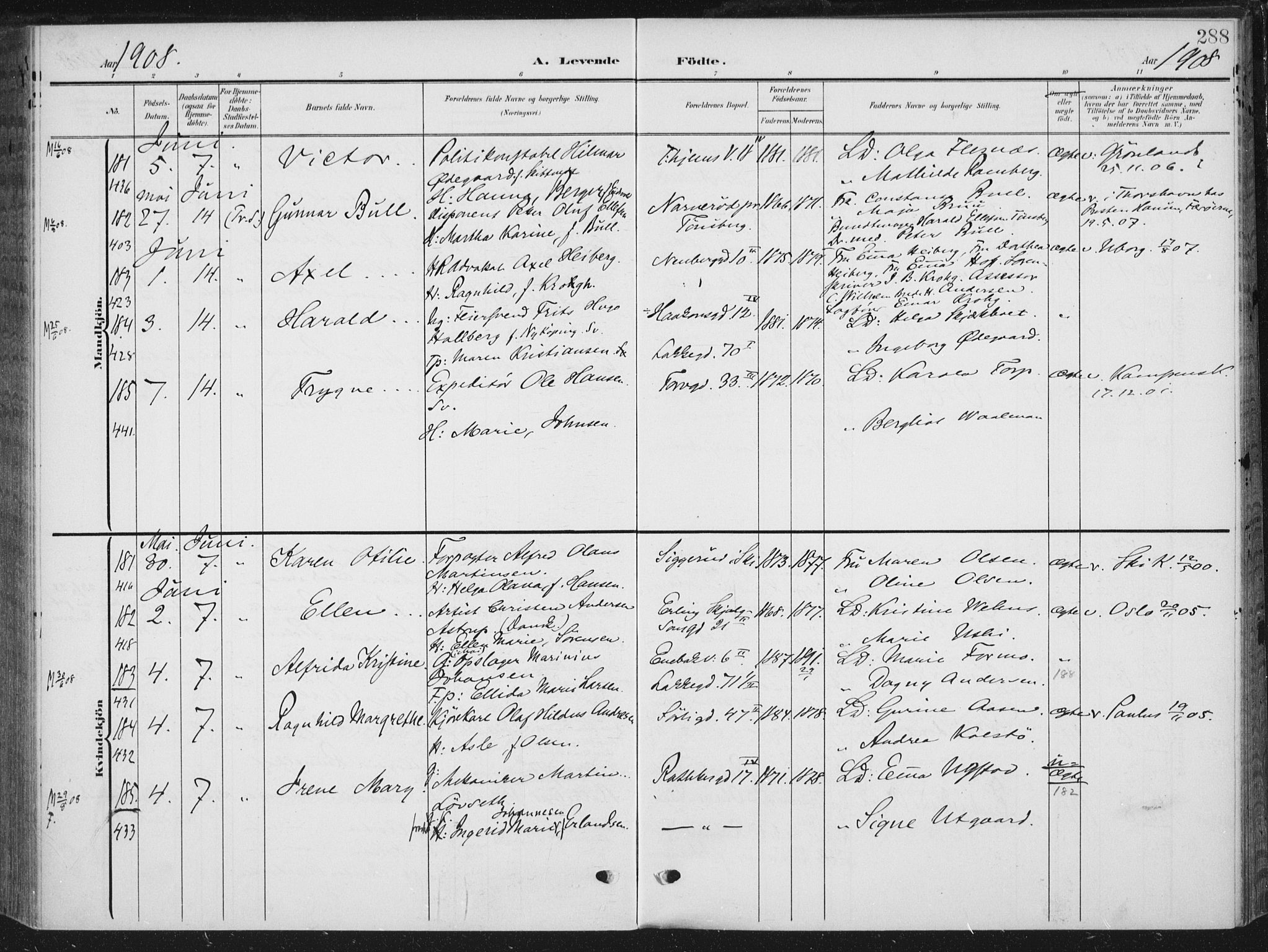 Rikshospitalet prestekontor Kirkebøker, SAO/A-10309b/F/L0013: Parish register (official) no. 13, 1905-1908, p. 288