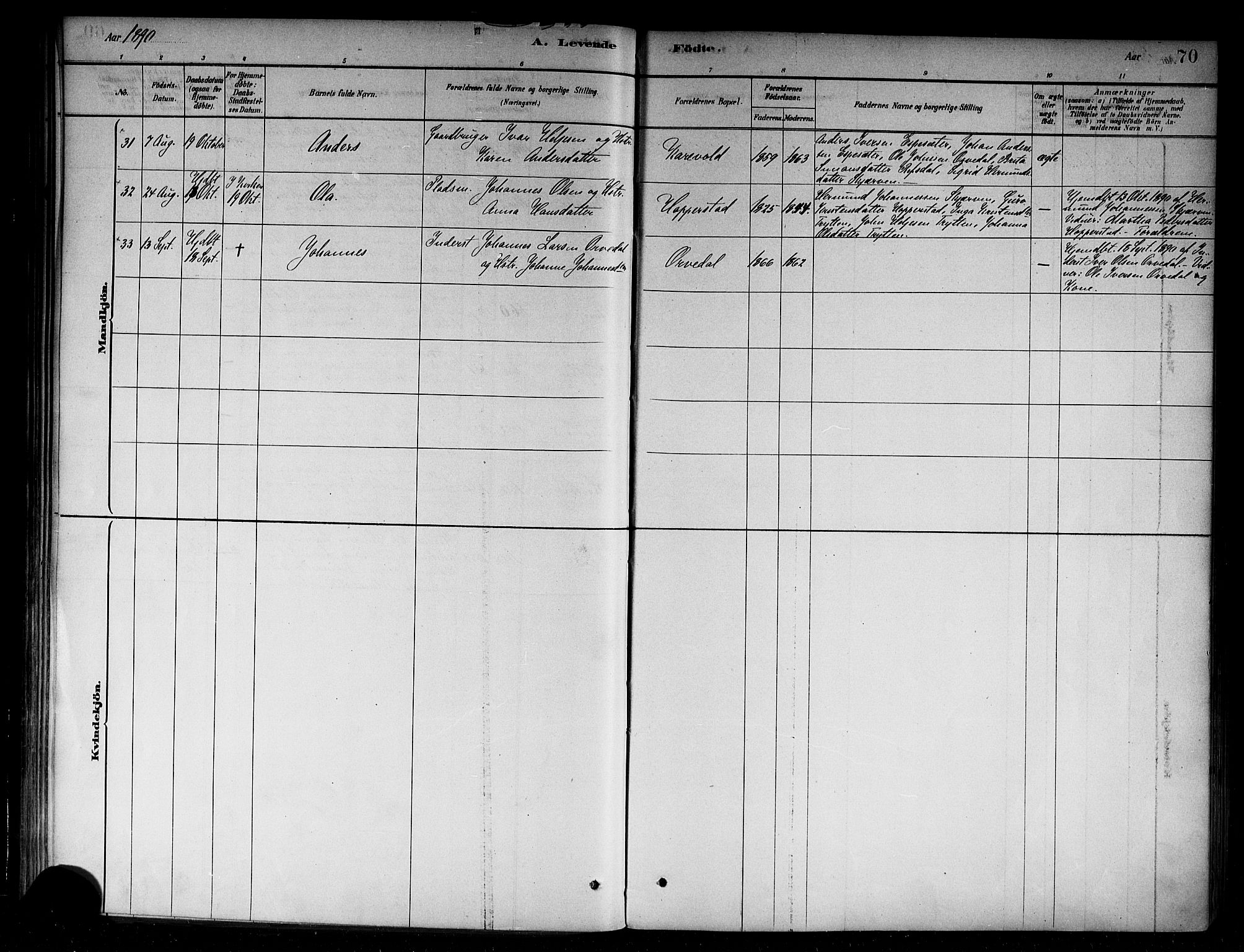 Vik sokneprestembete, SAB/A-81501: Parish register (official) no. B 1, 1878-1890, p. 70