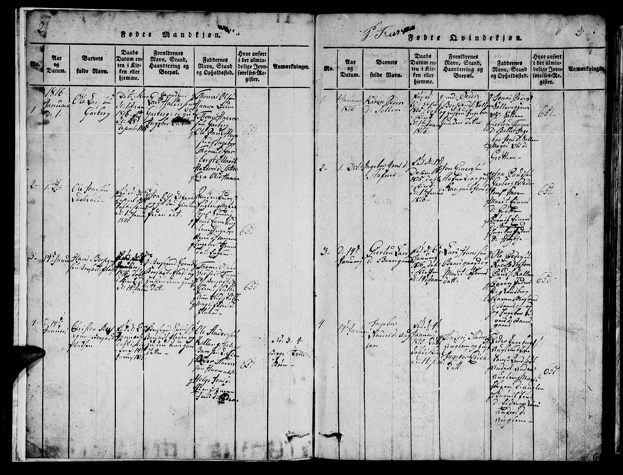 Ministerialprotokoller, klokkerbøker og fødselsregistre - Sør-Trøndelag, AV/SAT-A-1456/695/L1152: Parish register (copy) no. 695C03, 1816-1831, p. 2-3