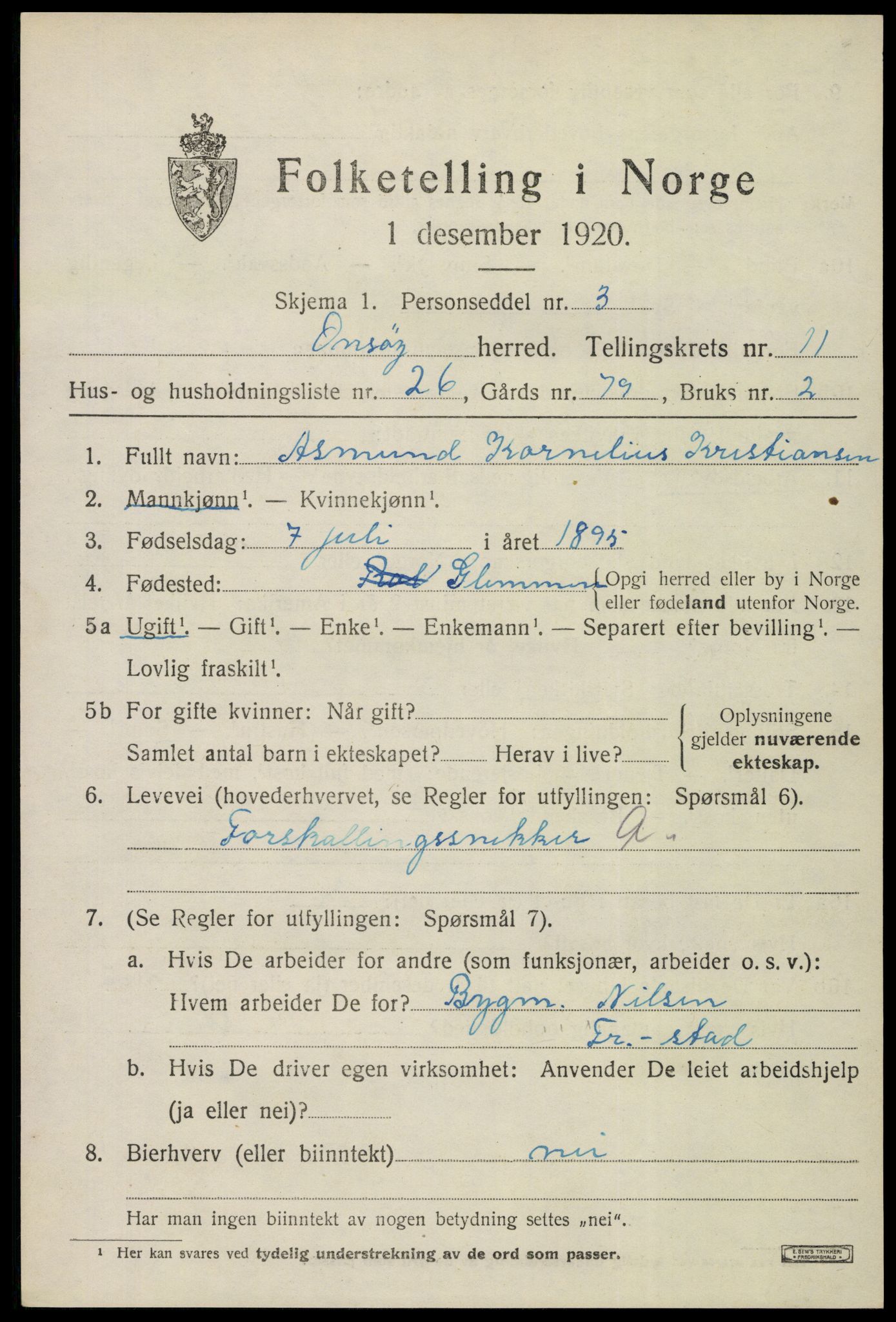 SAO, 1920 census for Onsøy, 1920, p. 14634
