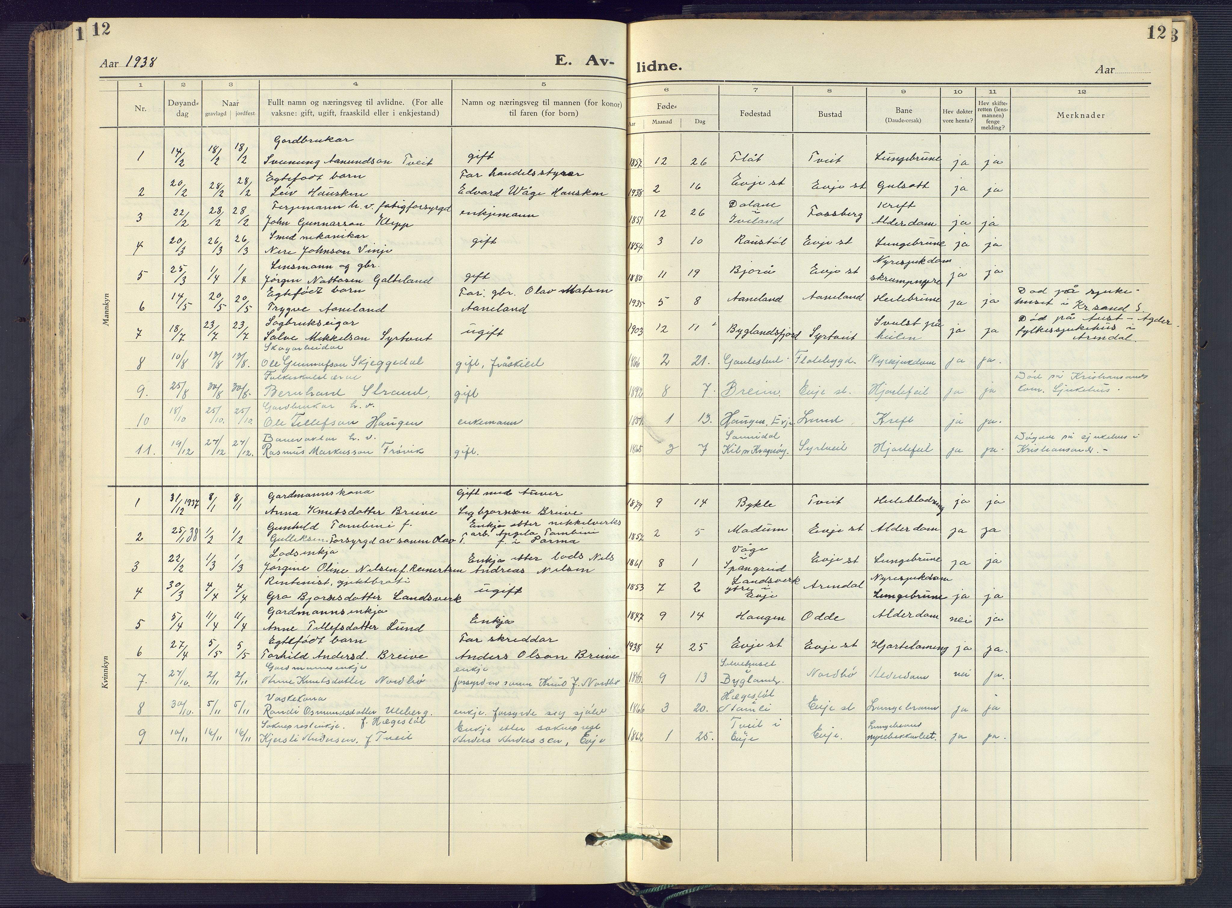 Evje sokneprestkontor, AV/SAK-1111-0008/F/Fb/Fba/L0006: Parish register (copy) no. B 6, 1927-1956, p. 12