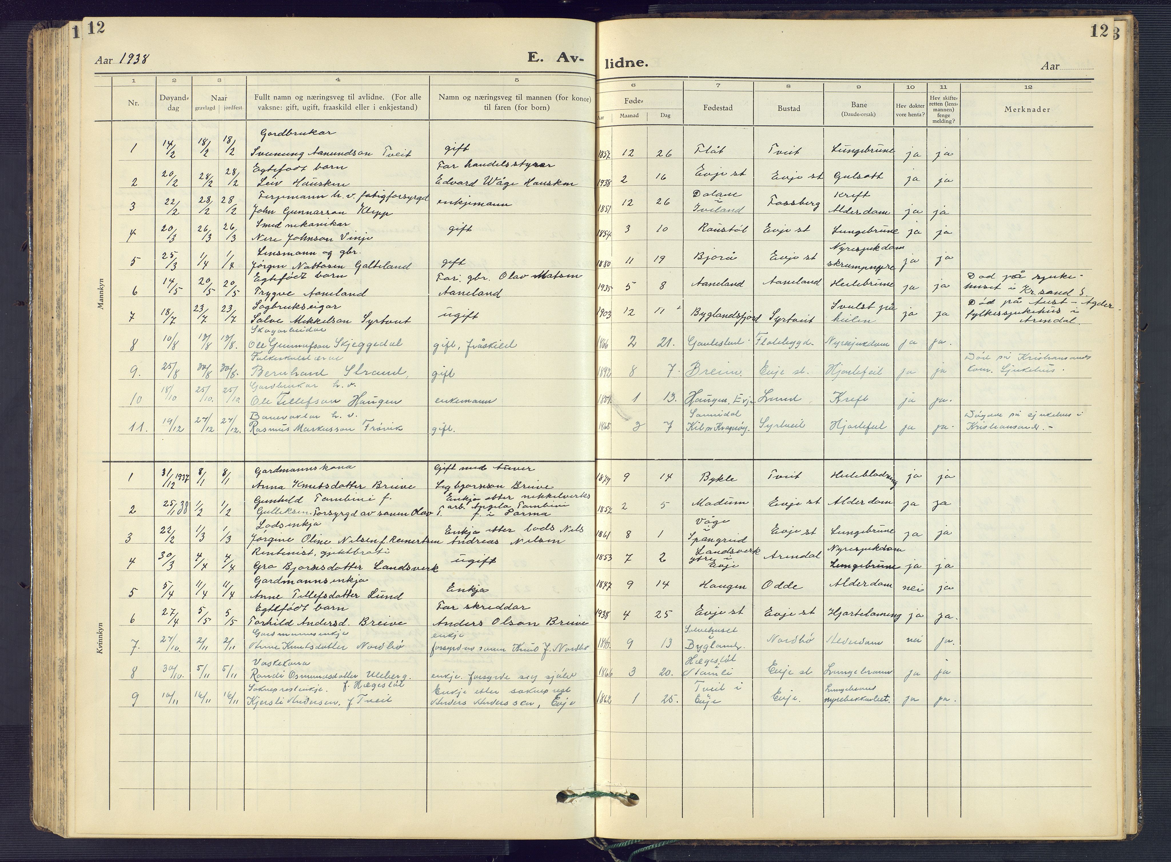 Evje sokneprestkontor, SAK/1111-0008/F/Fb/Fba/L0006: Parish register (copy) no. B 6, 1927-1956, p. 12