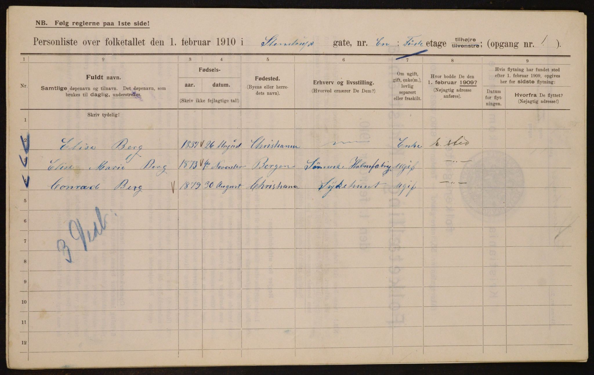 OBA, Municipal Census 1910 for Kristiania, 1910, p. 95745