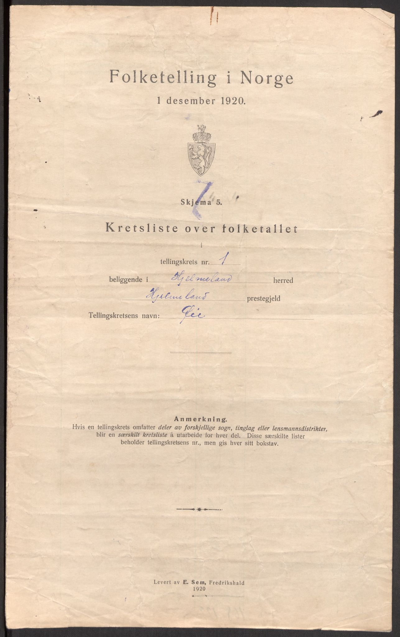 SAST, 1920 census for Hjelmeland, 1920, p. 17