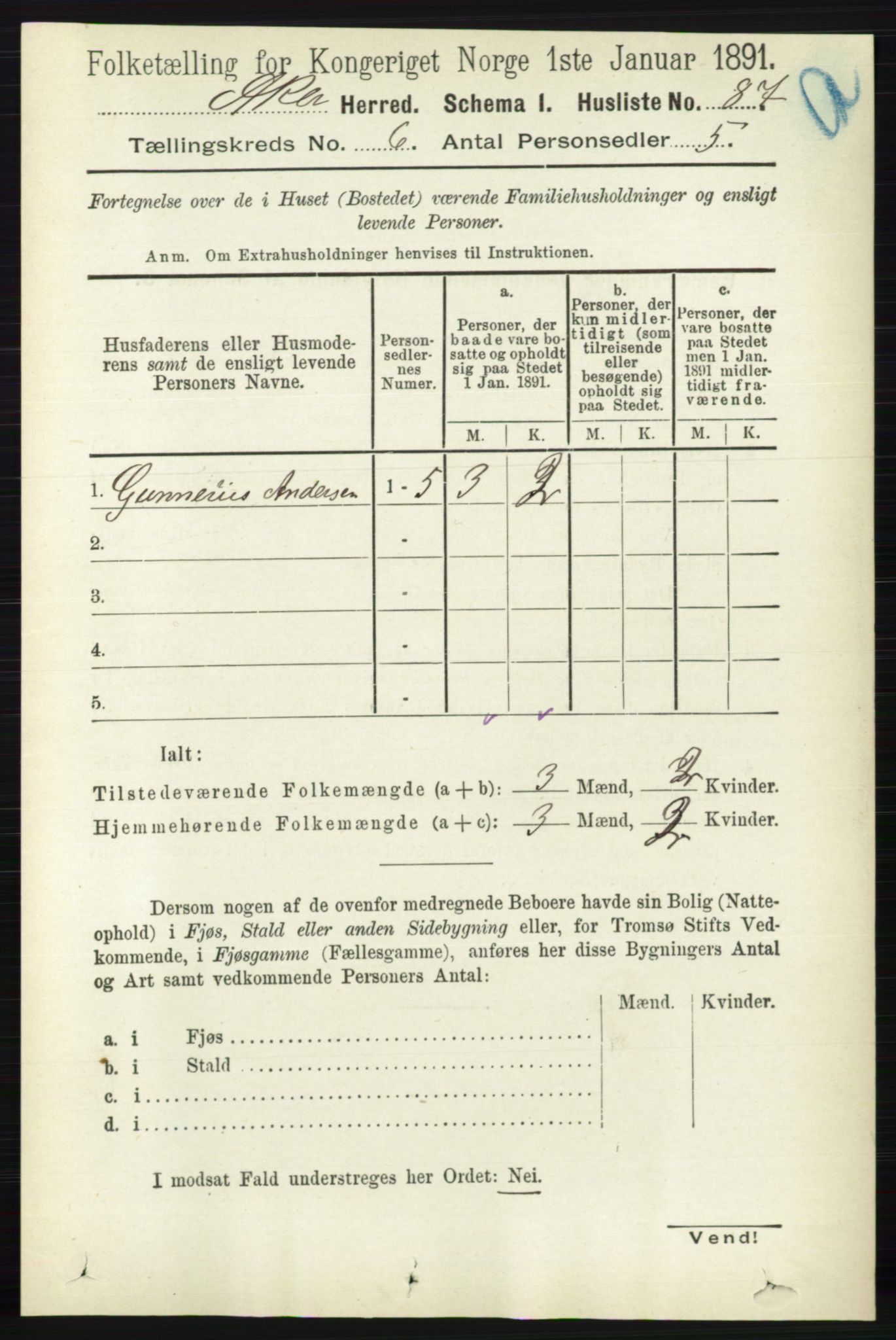 RA, 1891 census for 0218 Aker, 1891, p. 5495