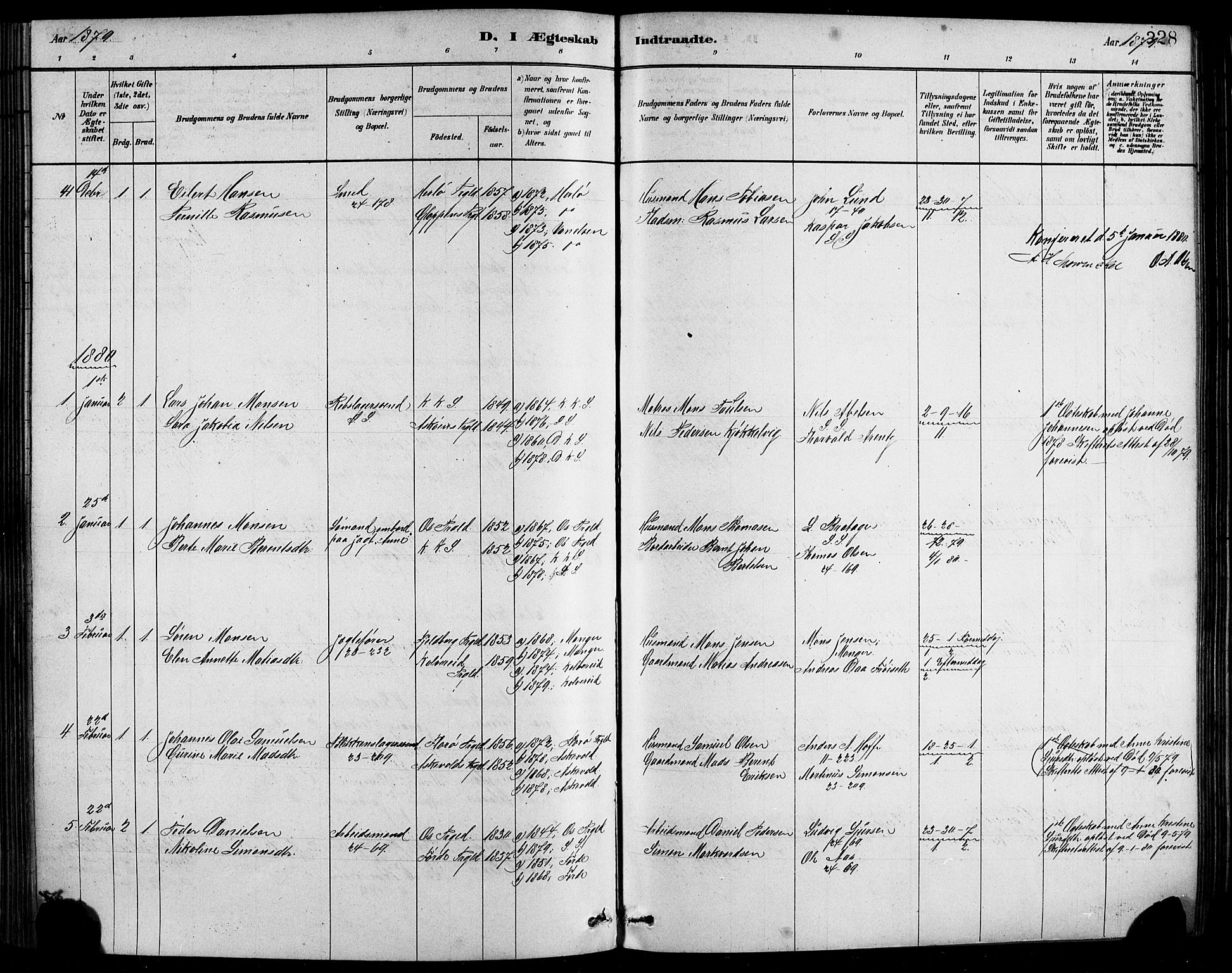 Sandviken Sokneprestembete, AV/SAB-A-77601/H/Hb/L0001: Parish register (copy) no. A 2, 1879-1892, p. 328