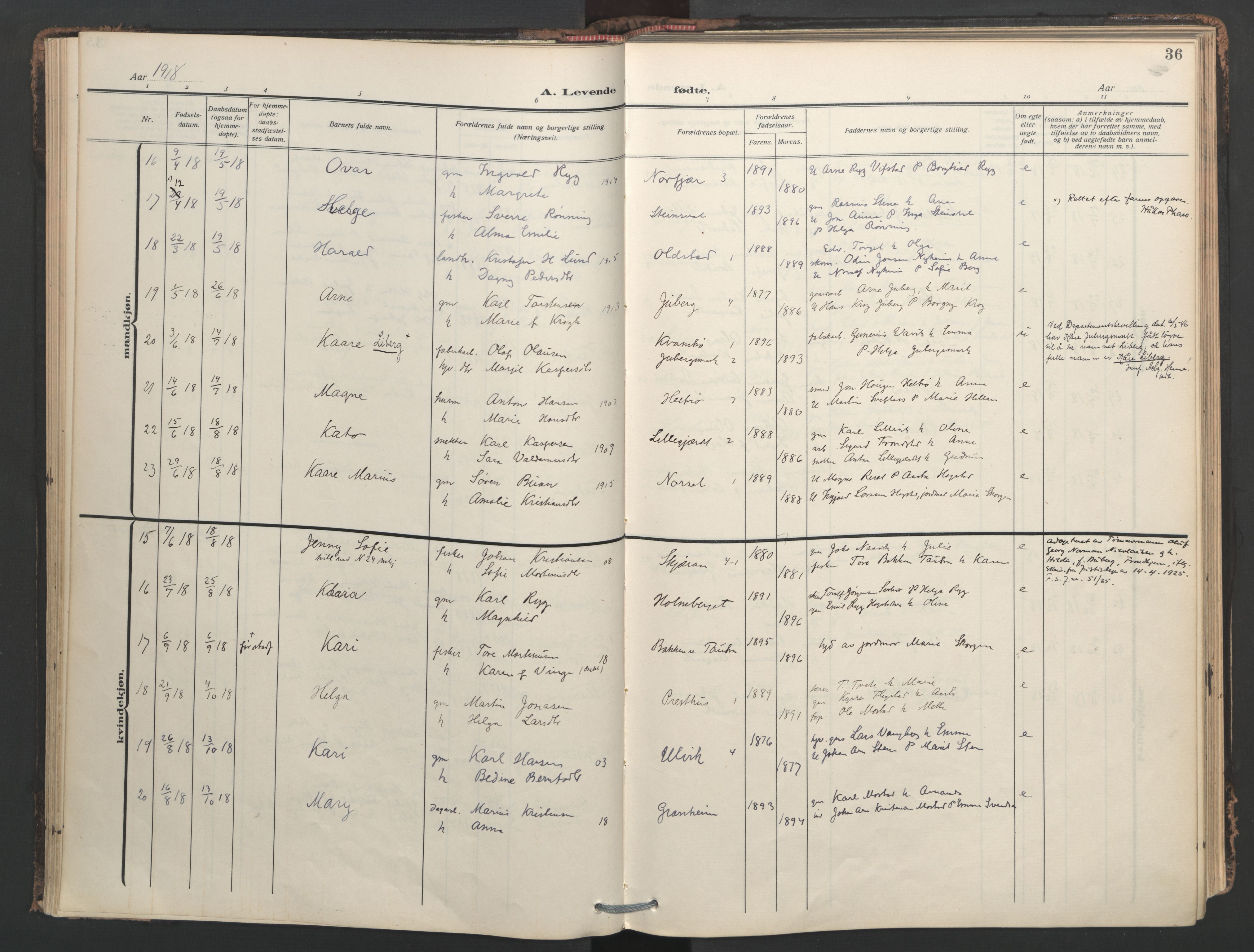 Ministerialprotokoller, klokkerbøker og fødselsregistre - Nord-Trøndelag, AV/SAT-A-1458/713/L0123: Parish register (official) no. 713A12, 1911-1925, p. 36