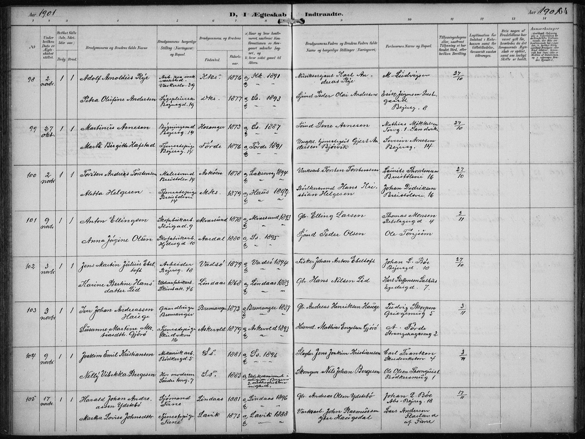 Sandviken Sokneprestembete, AV/SAB-A-77601/H/Ha/L0014: Parish register (official) no. D 1, 1896-1911, p. 64