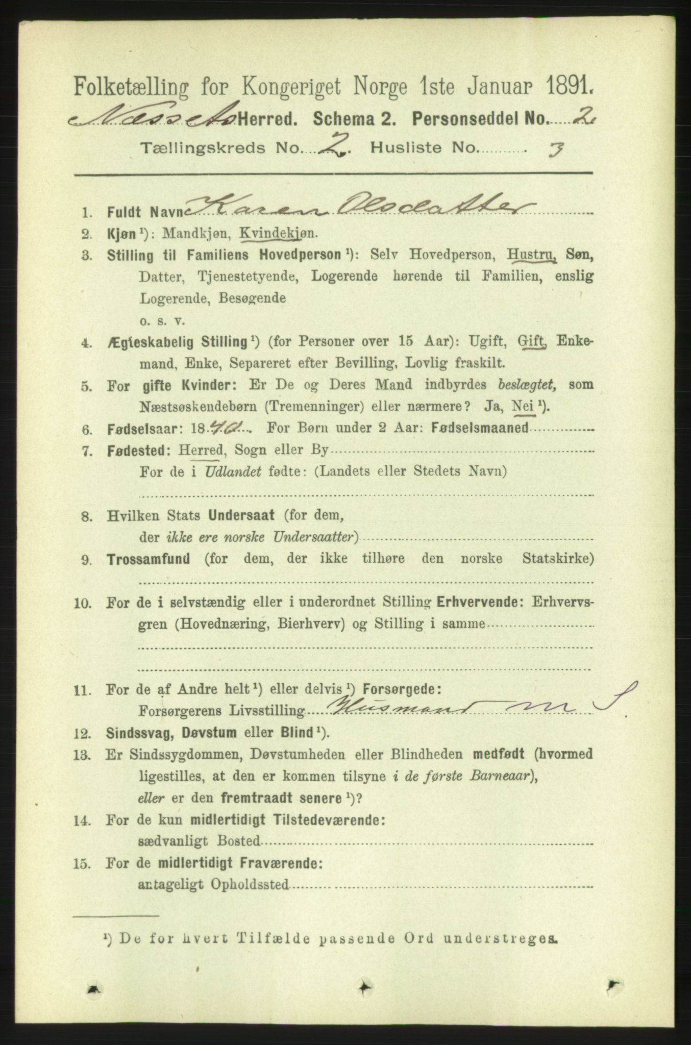 RA, 1891 census for 1543 Nesset, 1891, p. 645