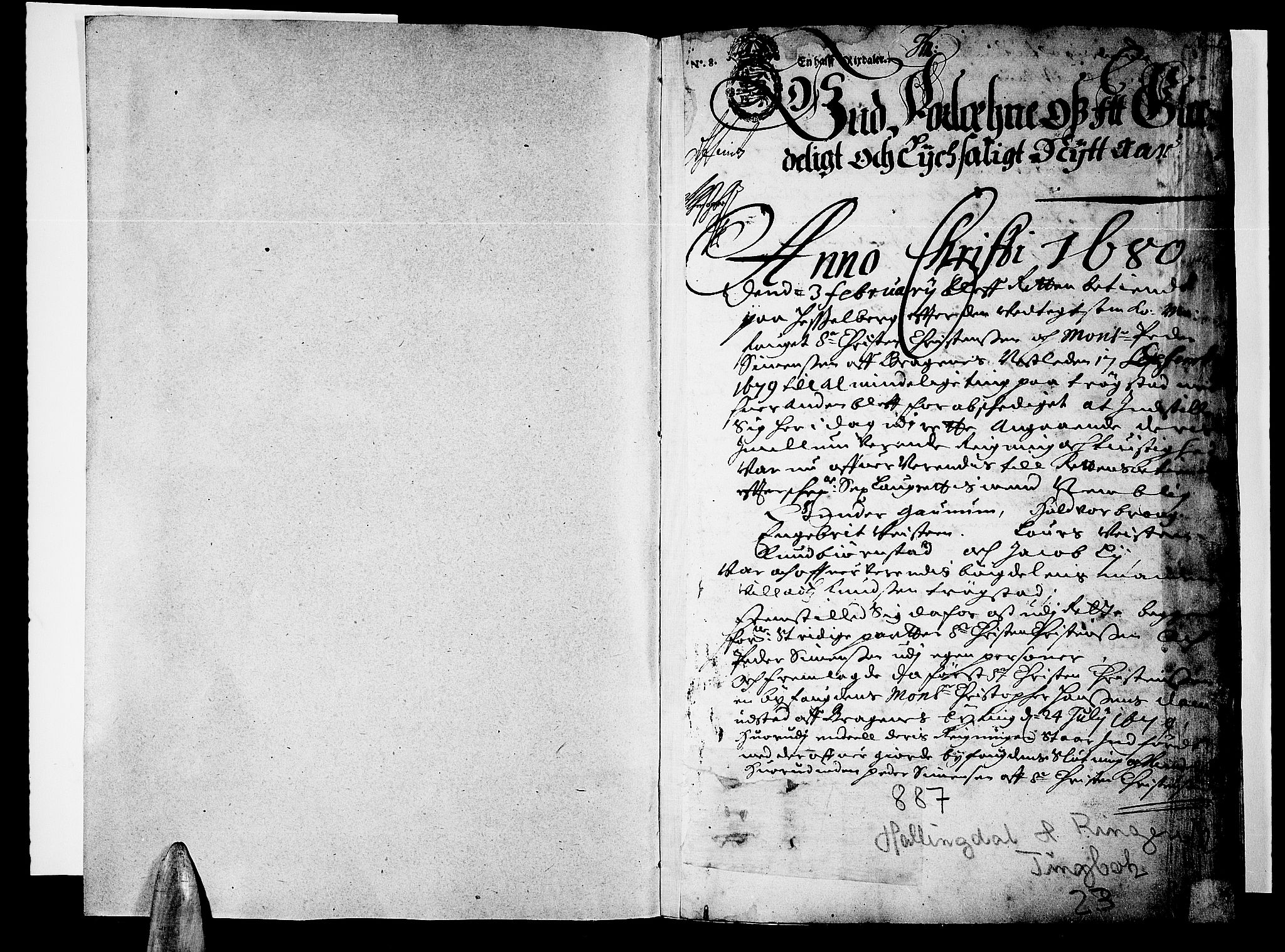 Ringerike og Hallingdal sorenskriveri, SAKO/A-81/F/Fa/Faa/L0015: Tingbok, 1680, p. 1