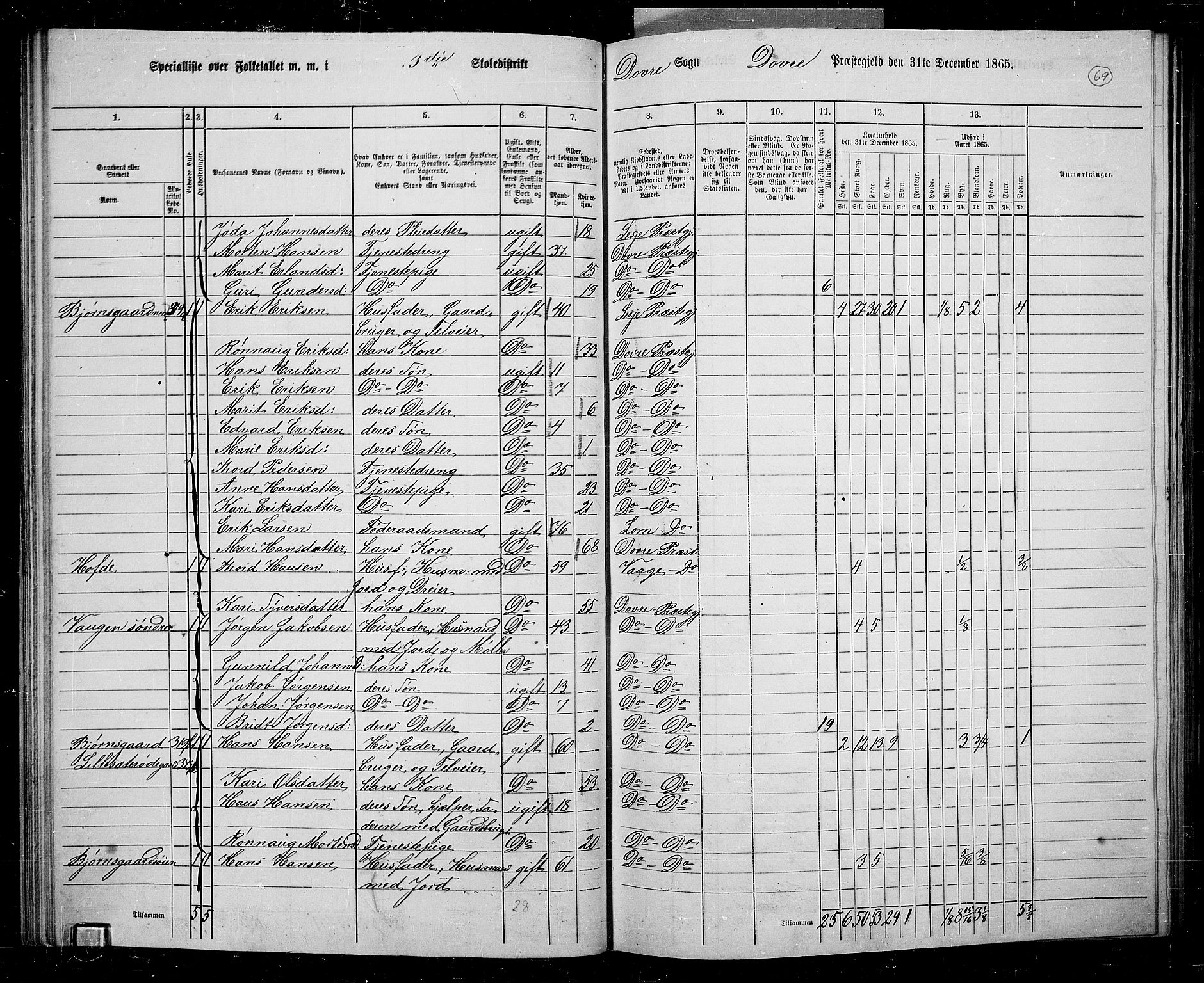 RA, 1865 census for Dovre, 1865, p. 65