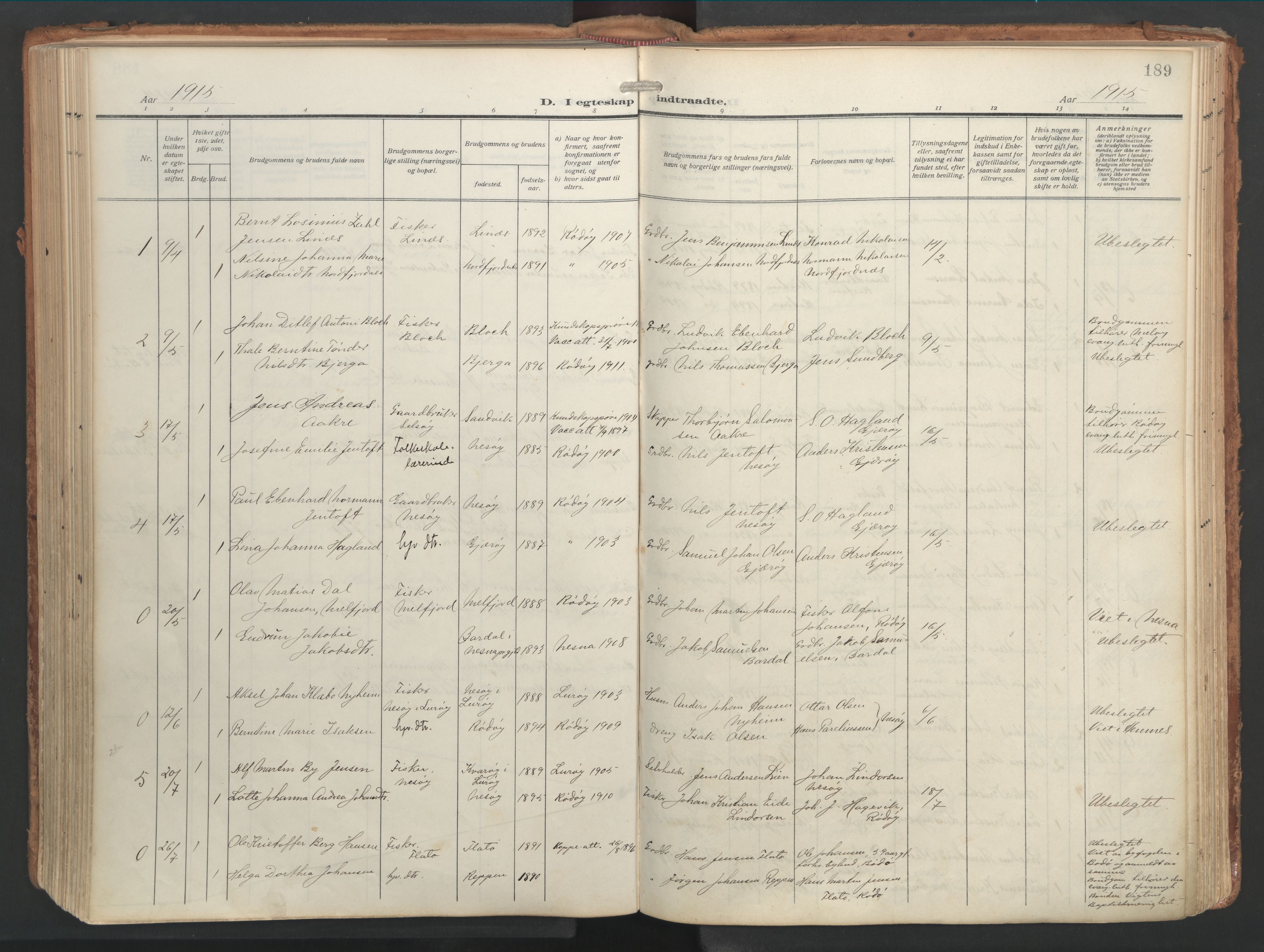 Ministerialprotokoller, klokkerbøker og fødselsregistre - Nordland, SAT/A-1459/841/L0614: Parish register (official) no. 841A17, 1911-1925, p. 189