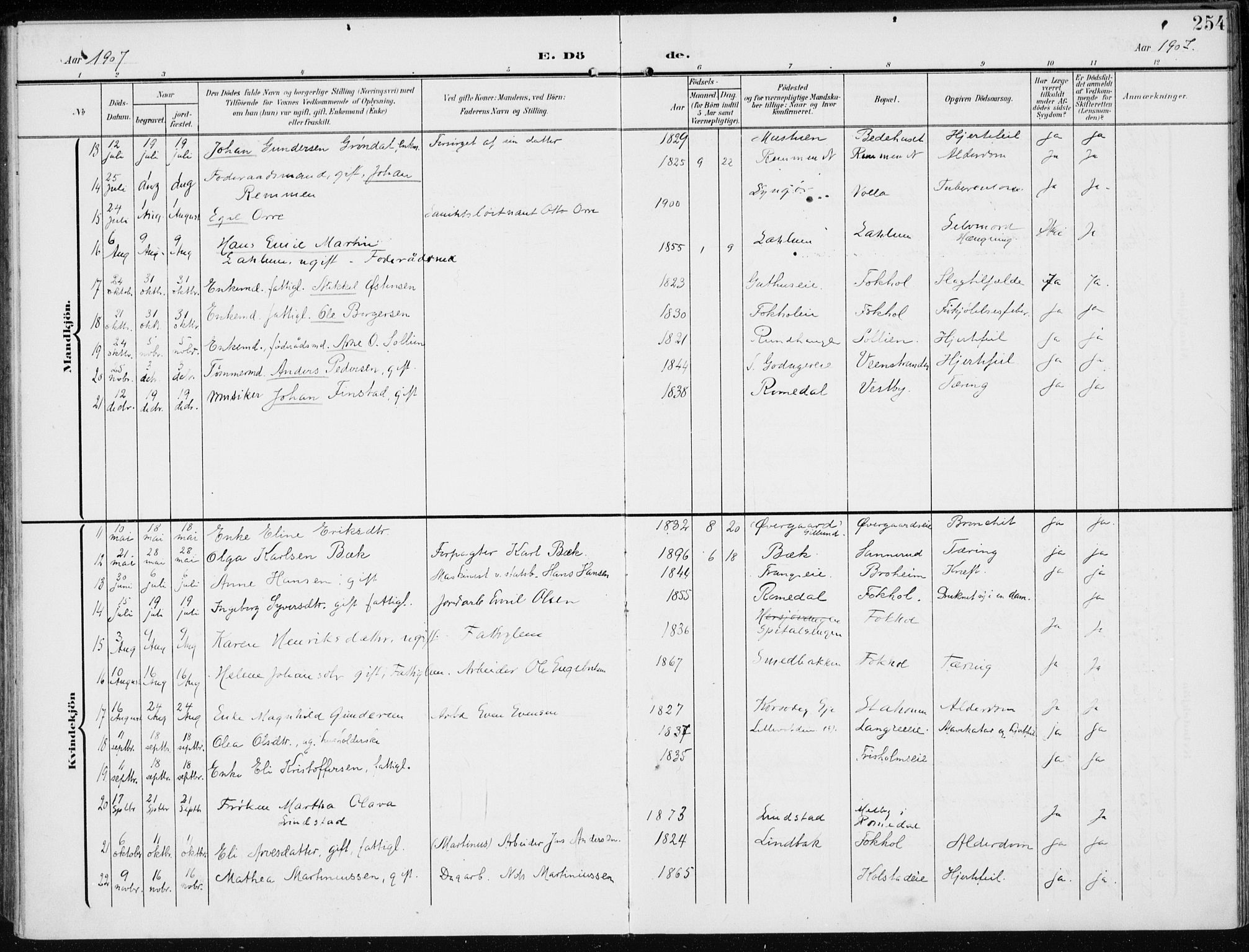 Stange prestekontor, AV/SAH-PREST-002/K/L0024: Parish register (official) no. 24, 1906-1922, p. 254