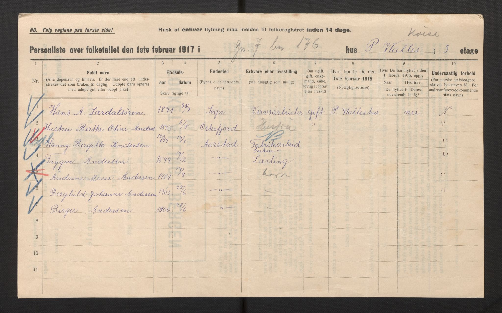 SAB, Municipal Census 1917 for Bergen, 1917, p. 49490