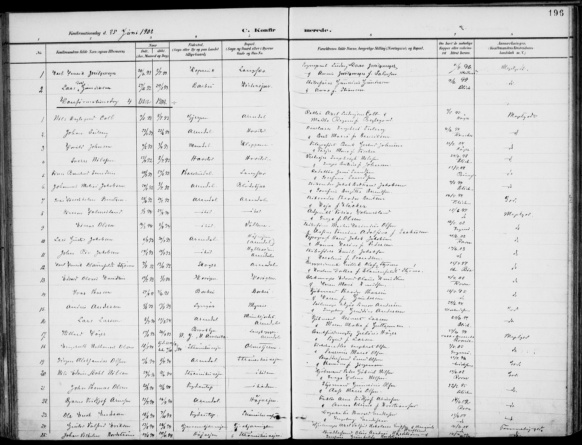 Barbu sokneprestkontor, SAK/1111-0003/F/Fa/L0005: Parish register (official) no. A 5, 1899-1909, p. 196