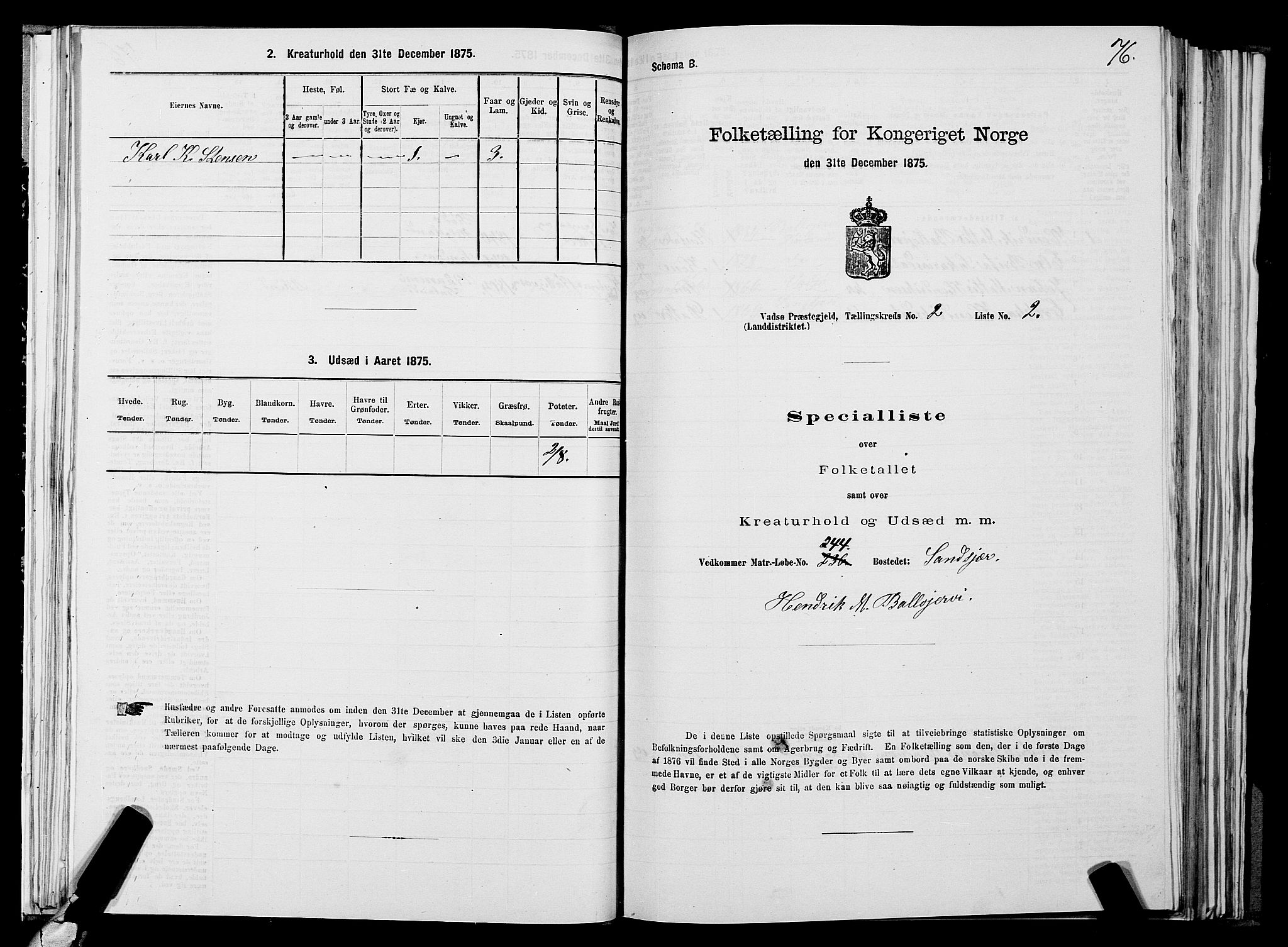 SATØ, 1875 census for 2029L Vadsø/Vadsø, 1875, p. 1076