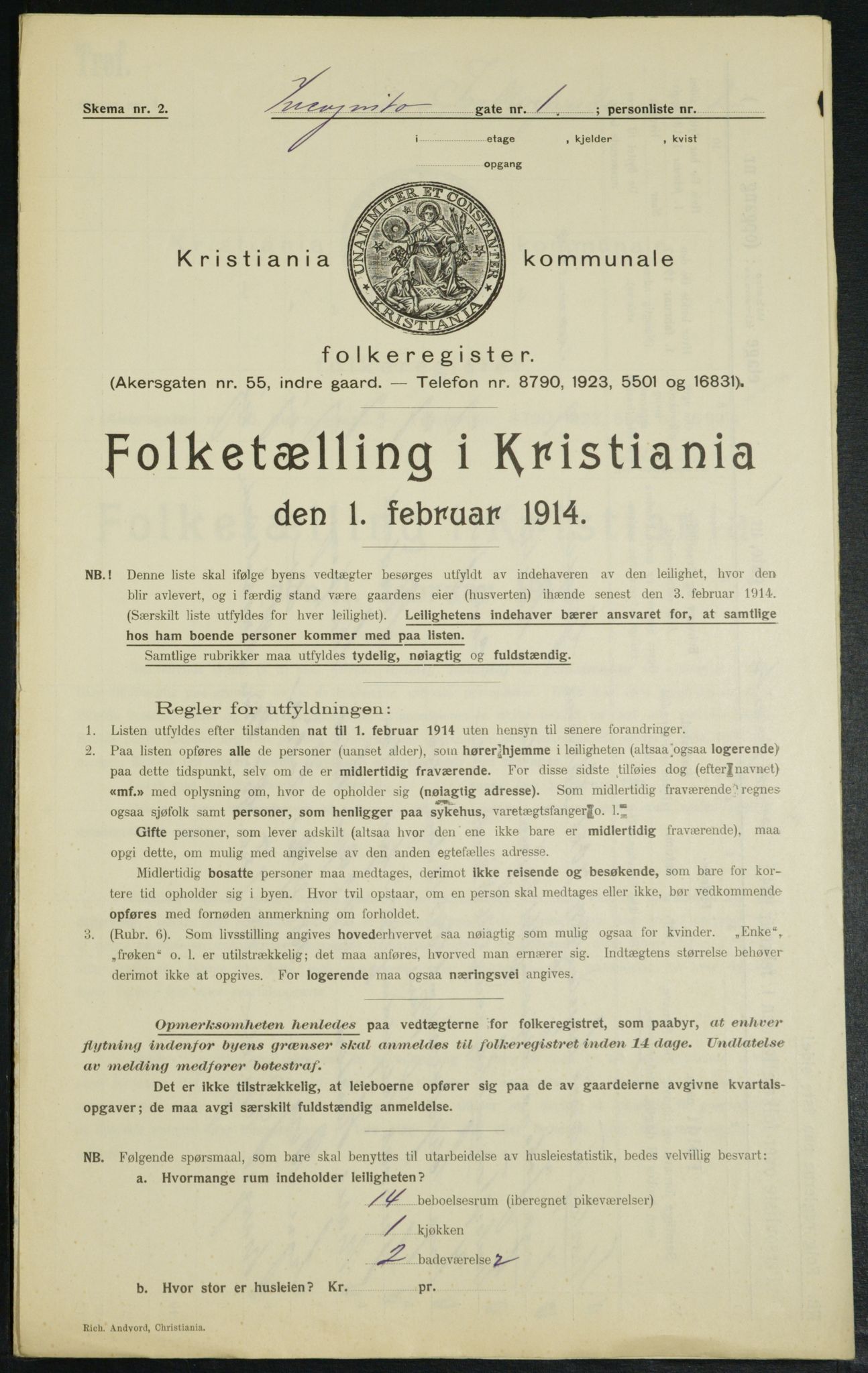 OBA, Municipal Census 1914 for Kristiania, 1914, p. 44007