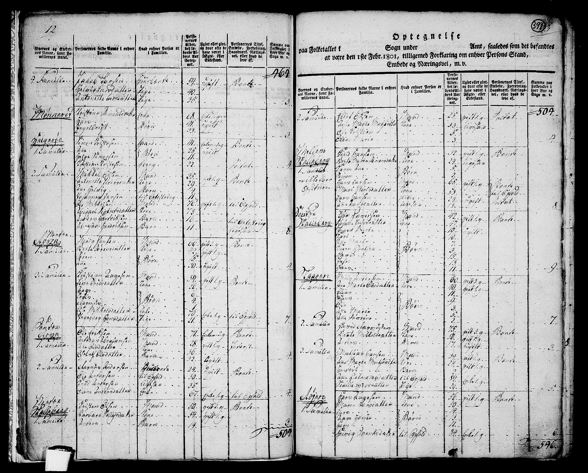 RA, 1801 census for 0724P Sandeherred, 1801, p. 390b-391a