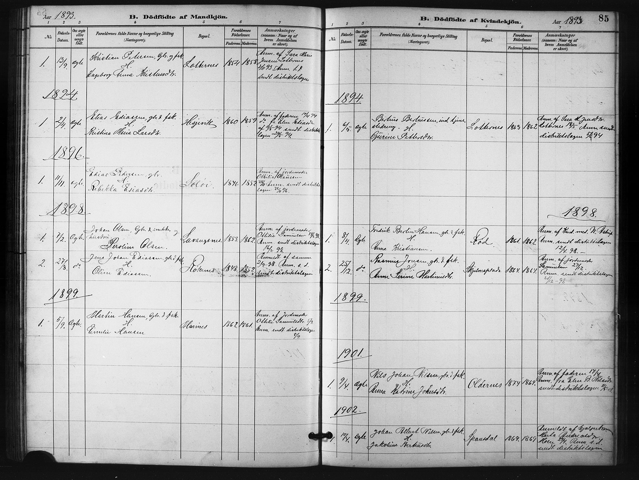 Salangen sokneprestembete, SATØ/S-1324/H/Ha/L0001klokker: Parish register (copy) no. 1, 1893-1910, p. 85