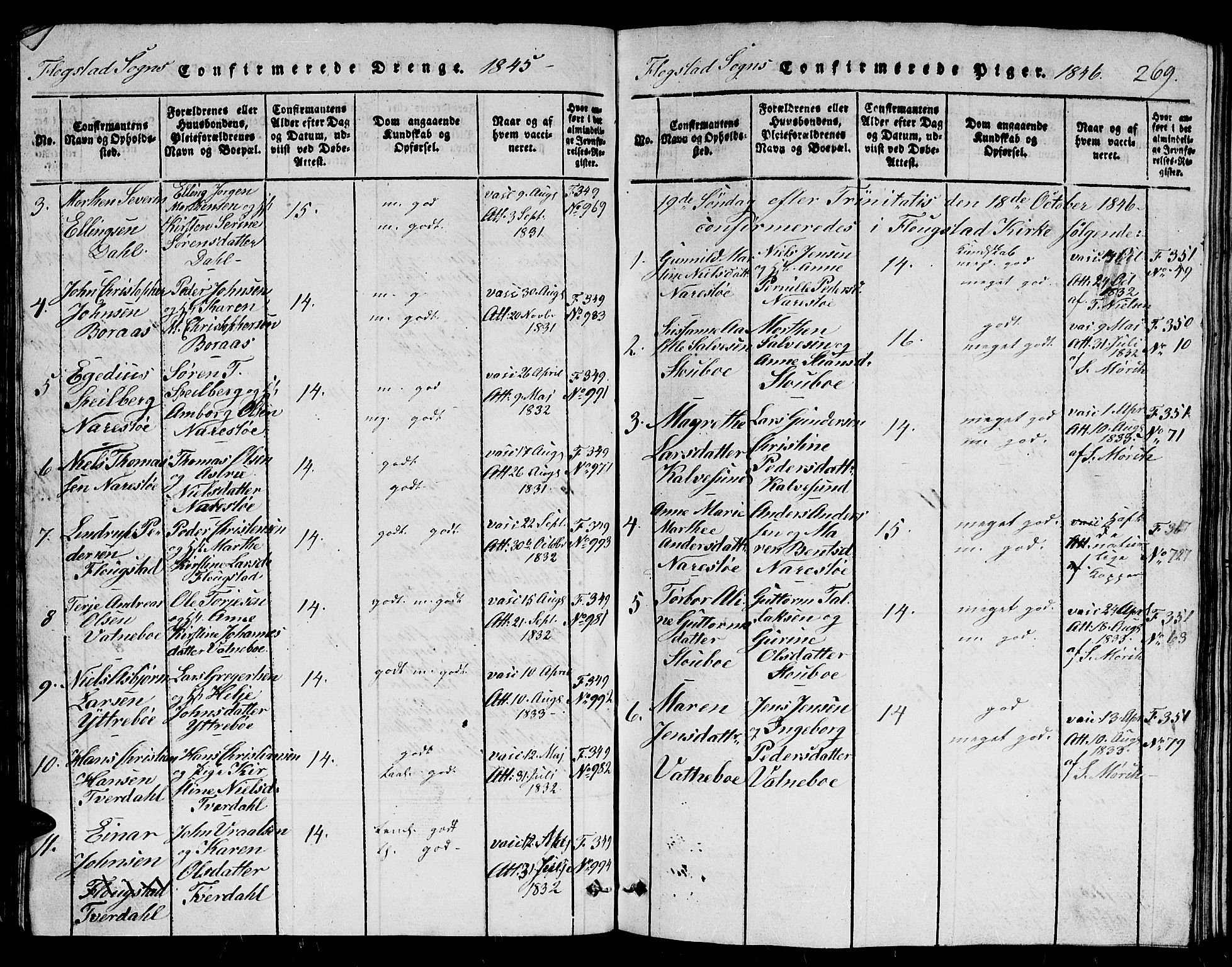 Dypvåg sokneprestkontor, SAK/1111-0007/F/Fb/Fbb/L0001: Parish register (copy) no. B 1, 1816-1850, p. 269