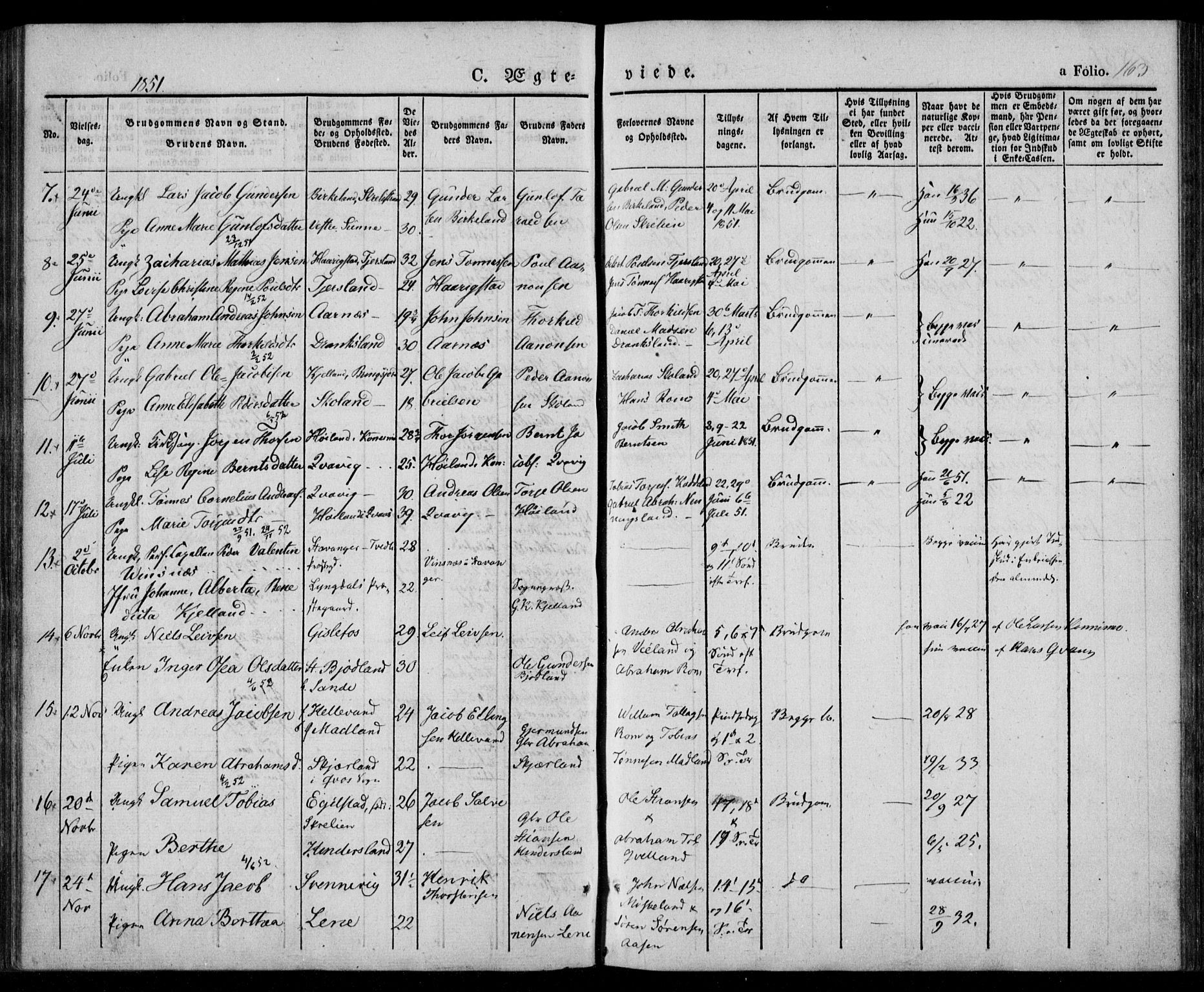 Lyngdal sokneprestkontor, AV/SAK-1111-0029/F/Fa/Fac/L0008: Parish register (official) no. A 8, 1837-1852, p. 163