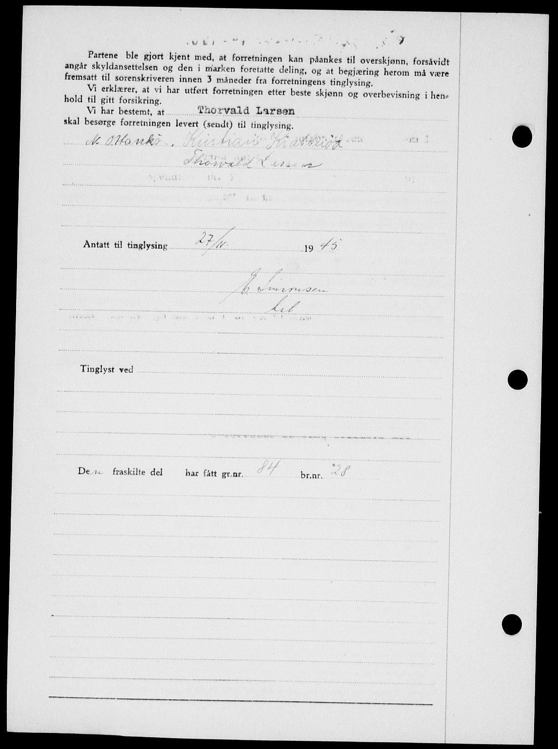 Onsøy sorenskriveri, SAO/A-10474/G/Ga/Gab/L0015: Mortgage book no. II A-15, 1945-1946, Diary no: : 1578/1945