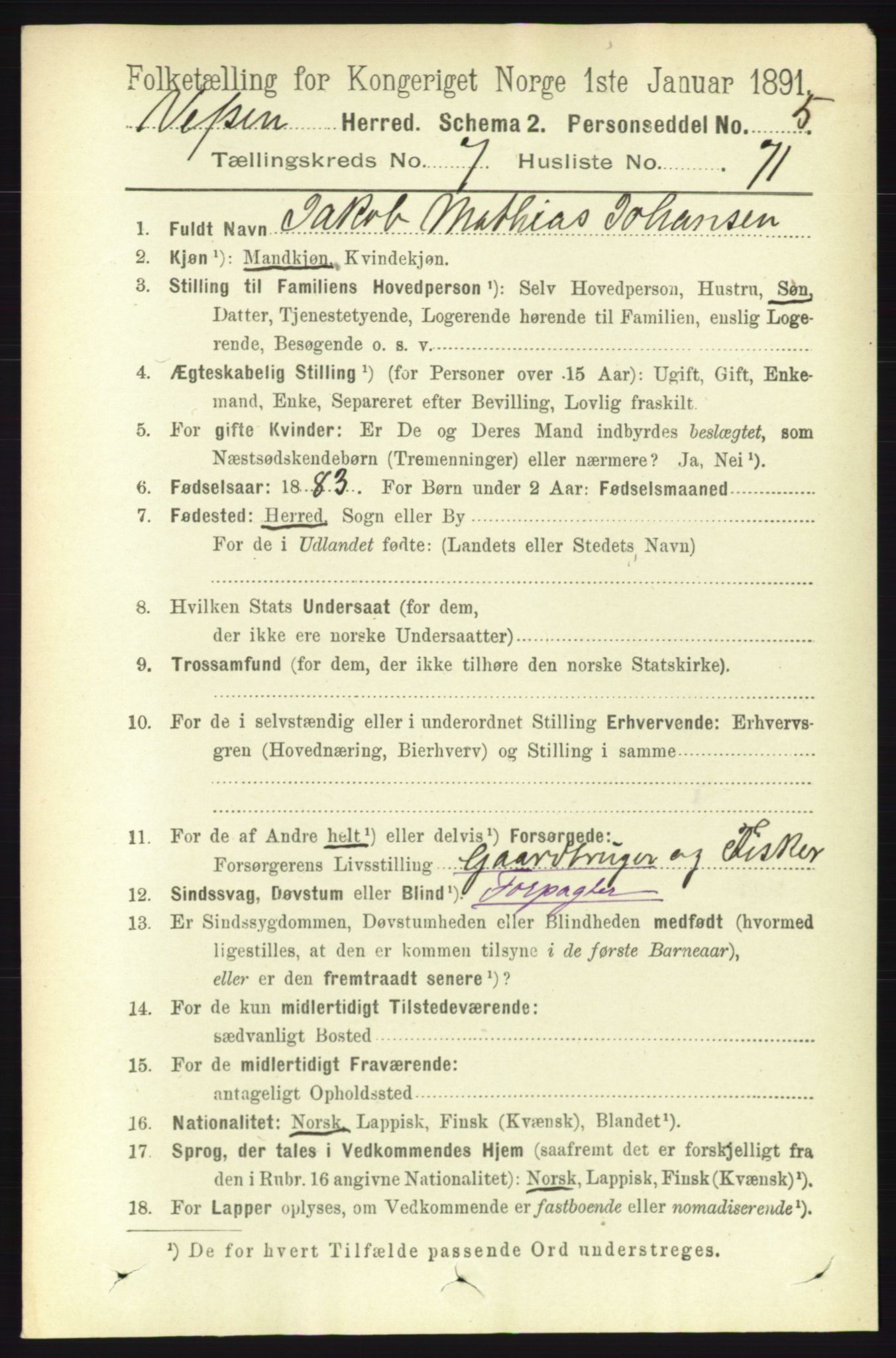 RA, 1891 census for 1824 Vefsn, 1891, p. 4129