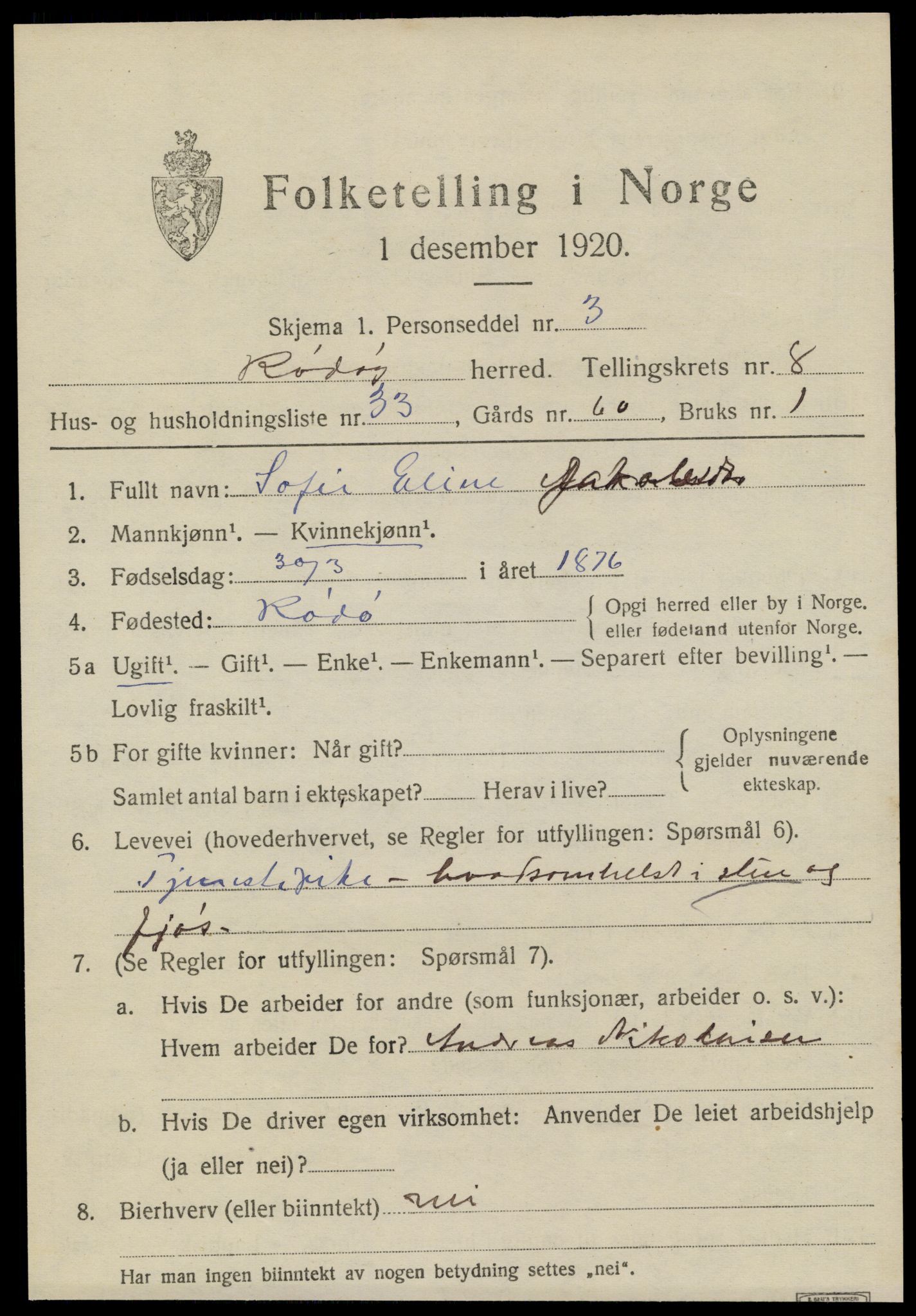 SAT, 1920 census for Rødøy, 1920, p. 4644