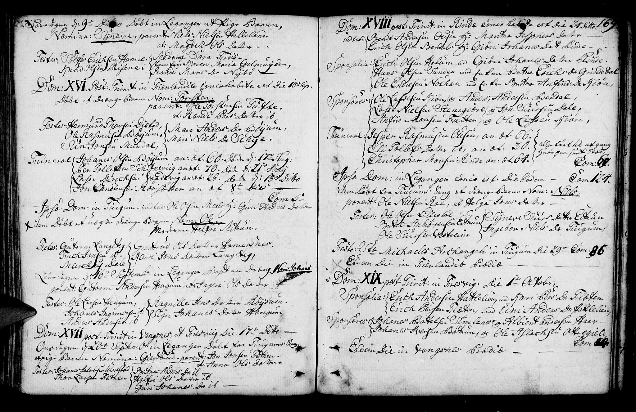 Leikanger sokneprestembete, AV/SAB-A-81001/H/Haa/Haaa/L0003: Parish register (official) no. A 3, 1756-1770, p. 169