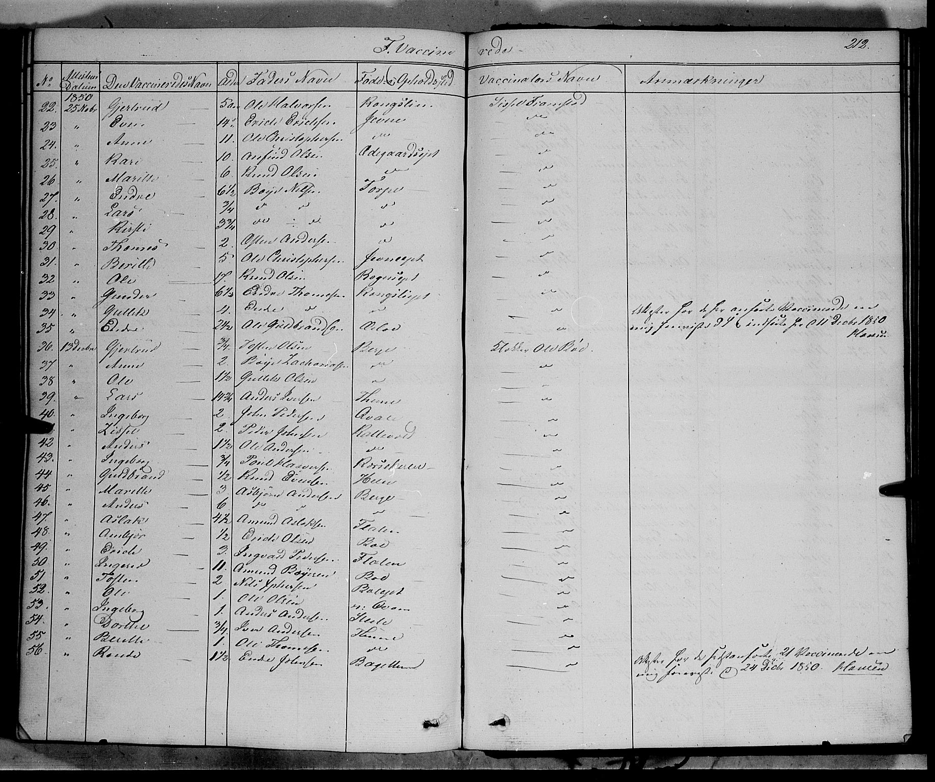 Vang prestekontor, Valdres, SAH/PREST-140/H/Ha/L0006: Parish register (official) no. 6, 1846-1864, p. 212