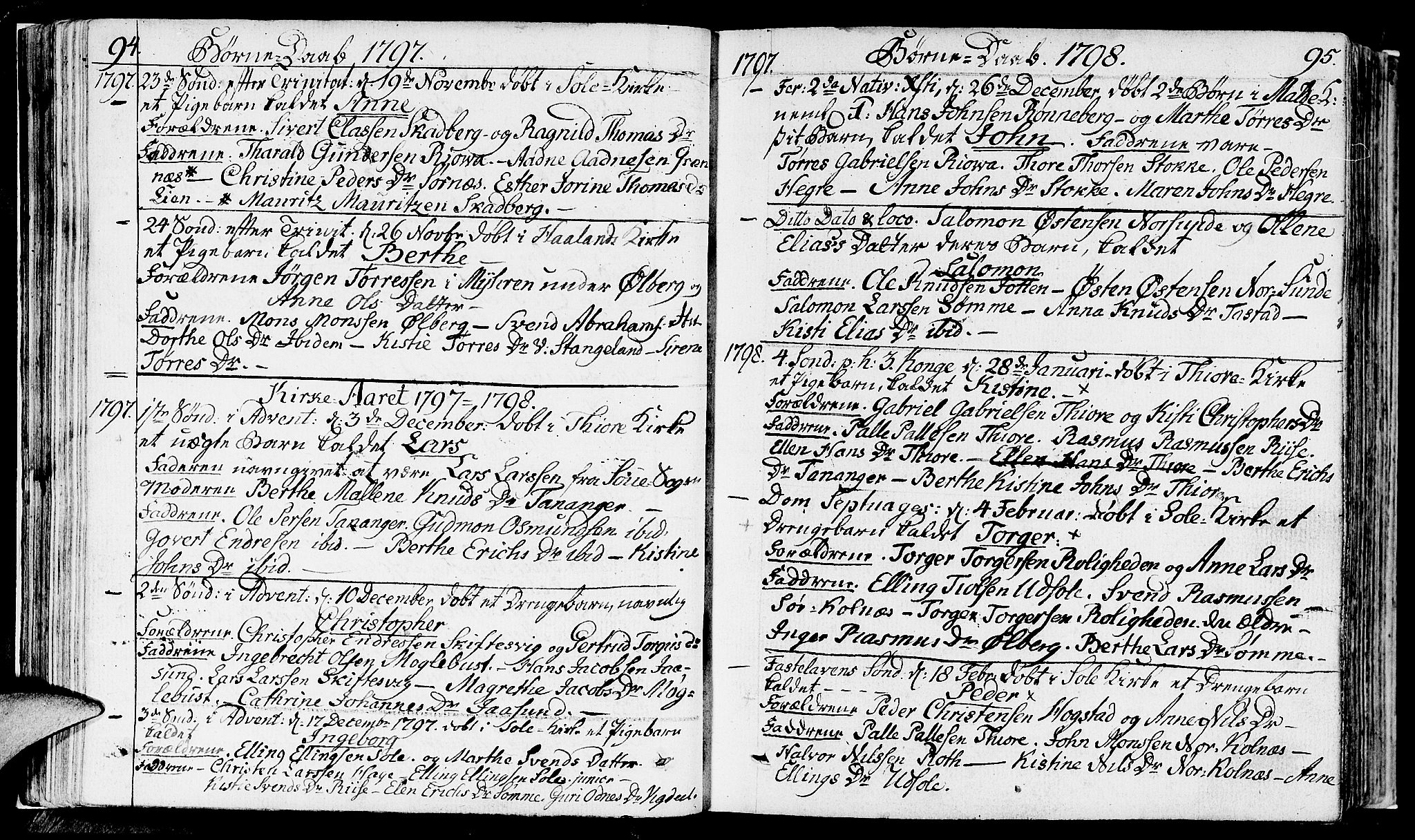 Håland sokneprestkontor, SAST/A-101802/001/30BA/L0003: Parish register (official) no. A 3, 1794-1815, p. 94-95