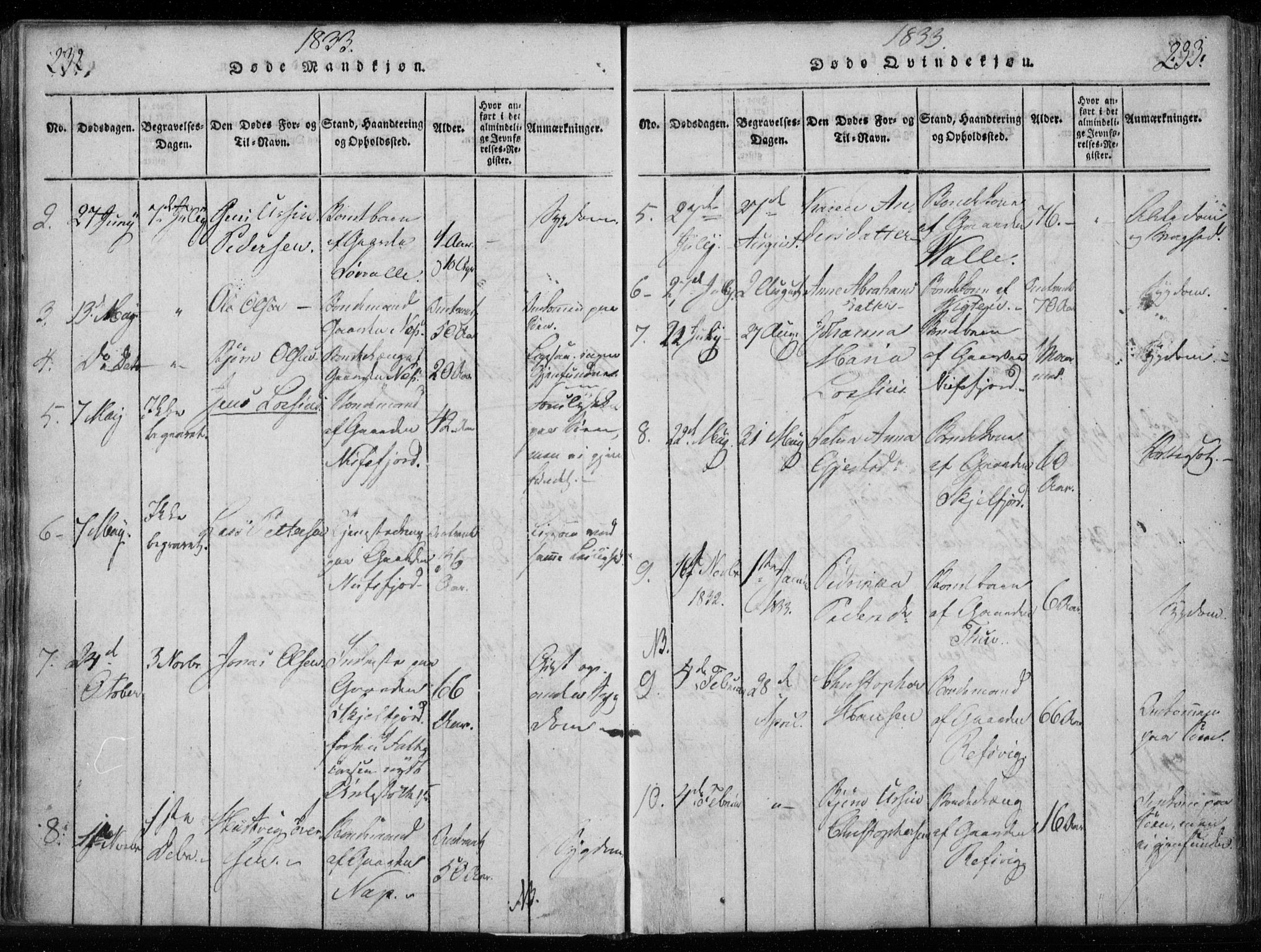 Ministerialprotokoller, klokkerbøker og fødselsregistre - Nordland, AV/SAT-A-1459/885/L1201: Parish register (official) no. 885A02, 1820-1837, p. 232-233