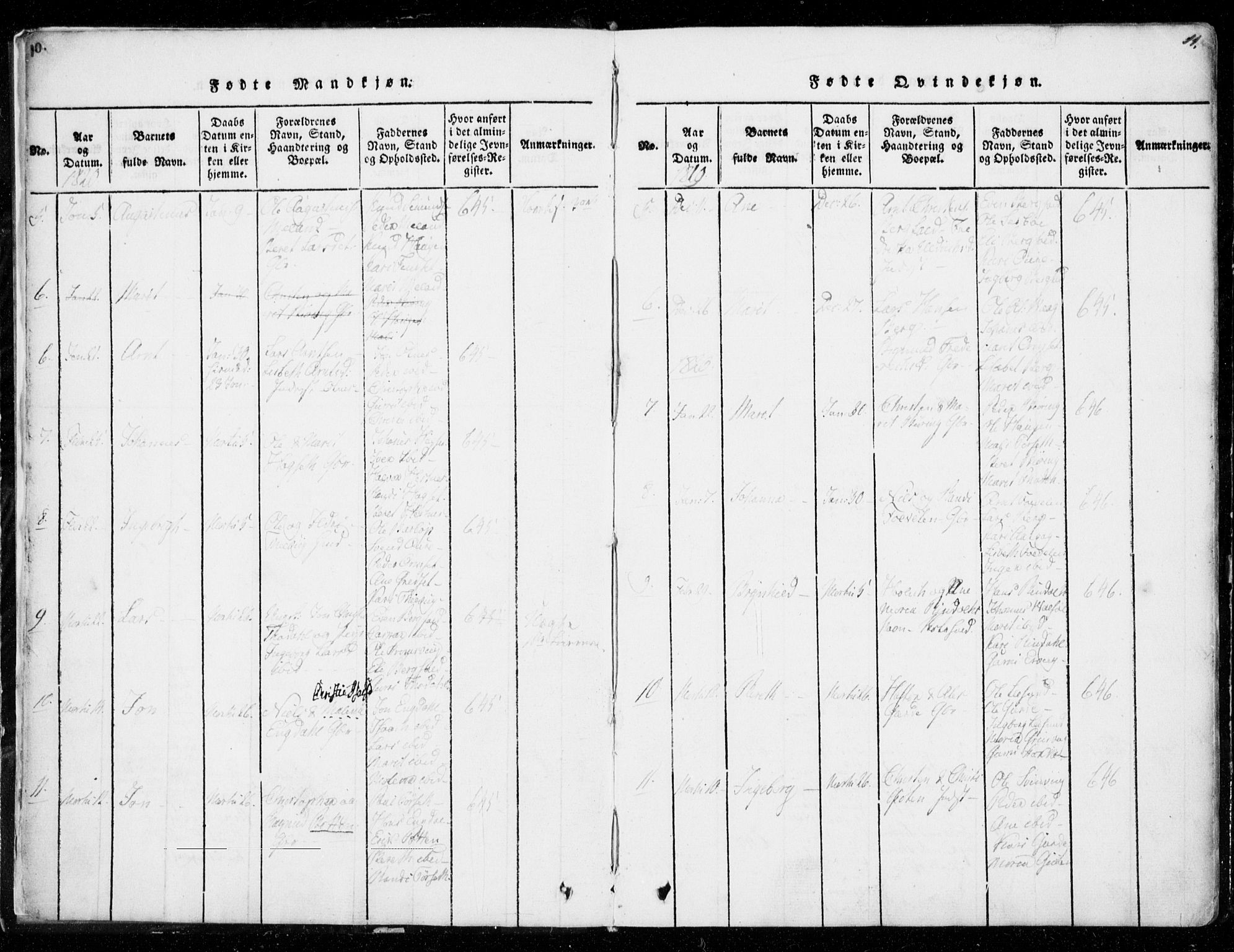 Ministerialprotokoller, klokkerbøker og fødselsregistre - Møre og Romsdal, AV/SAT-A-1454/578/L0903: Parish register (official) no. 578A02, 1819-1838, p. 10-11